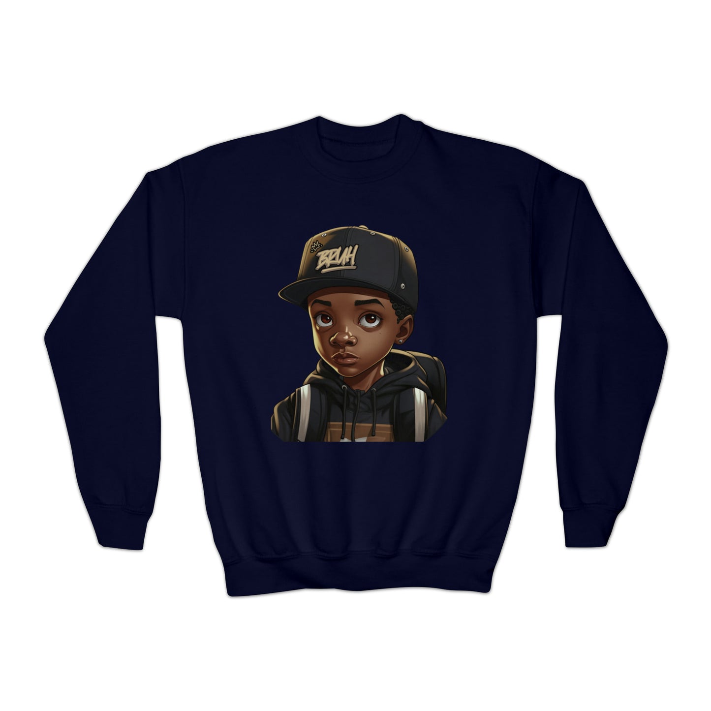 Cool Bruh Black Boy Icon Youth Crewneck Hoodie