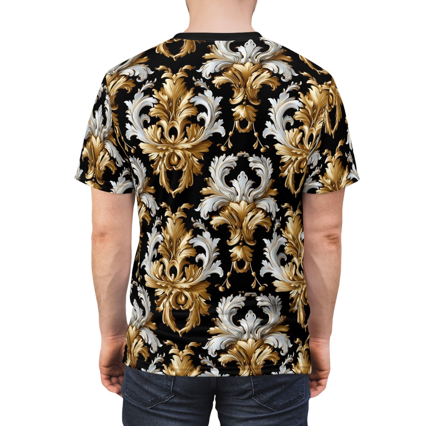 Baroque Inspired Gold, Men's Gold Florida Pattern Apparel, Rococo Style Top