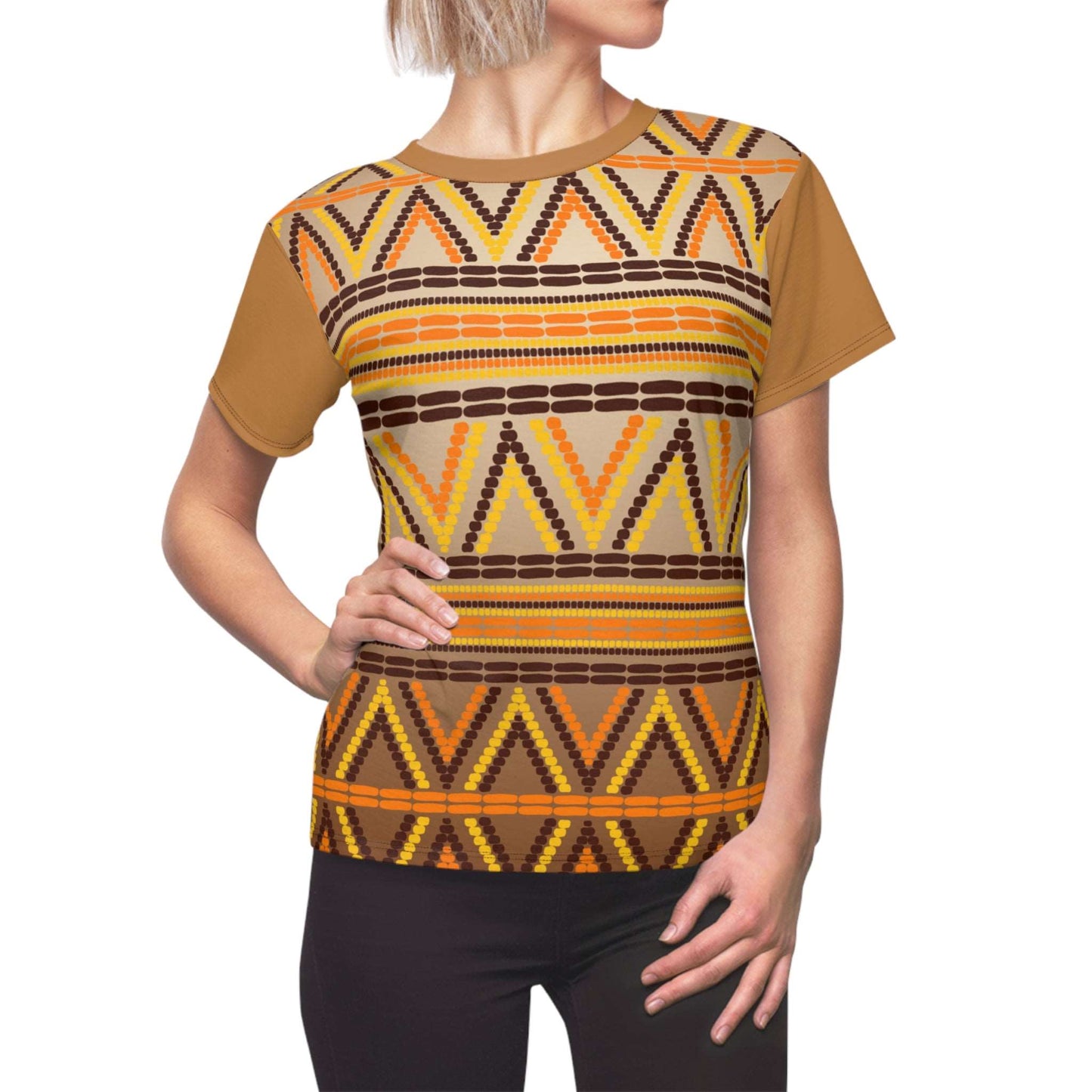 African Print Womens Tee Shirt Gold Orange Brown and Yellow Pattern TShirt