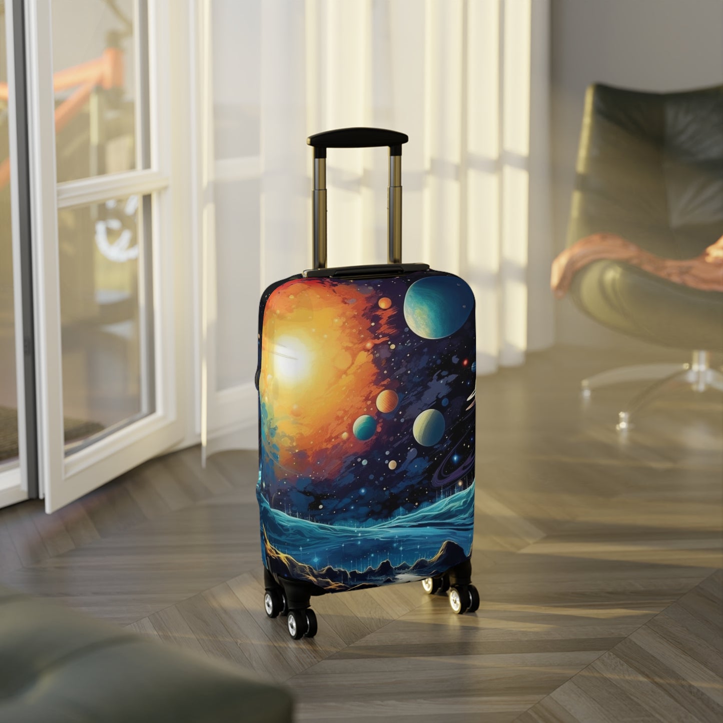 Cosmic Adventure Luggage Cover - Space Exploration Suitcase Protector - Galactic Travel Accessory