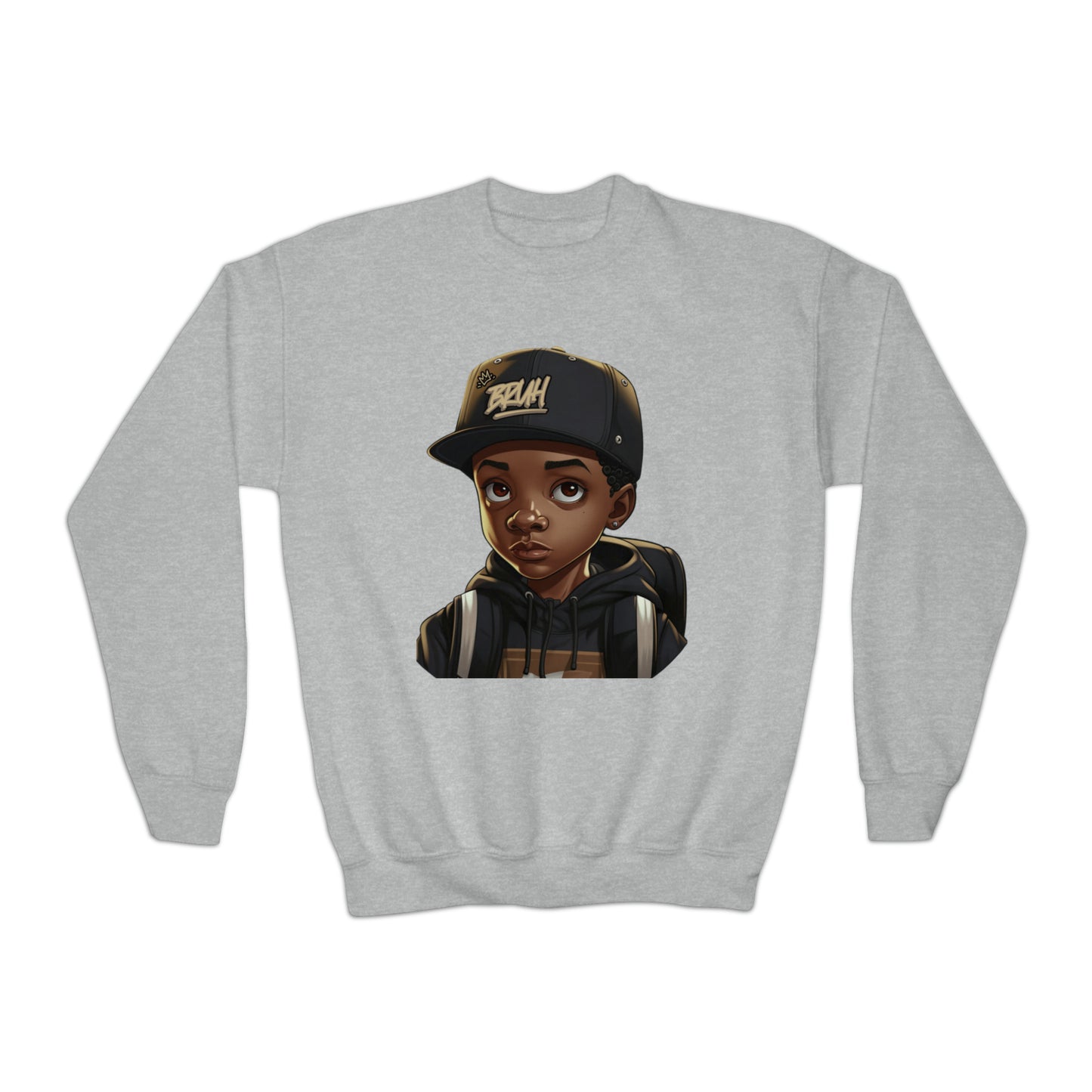 Cool Bruh Black Boy Icon Youth Crewneck Hoodie