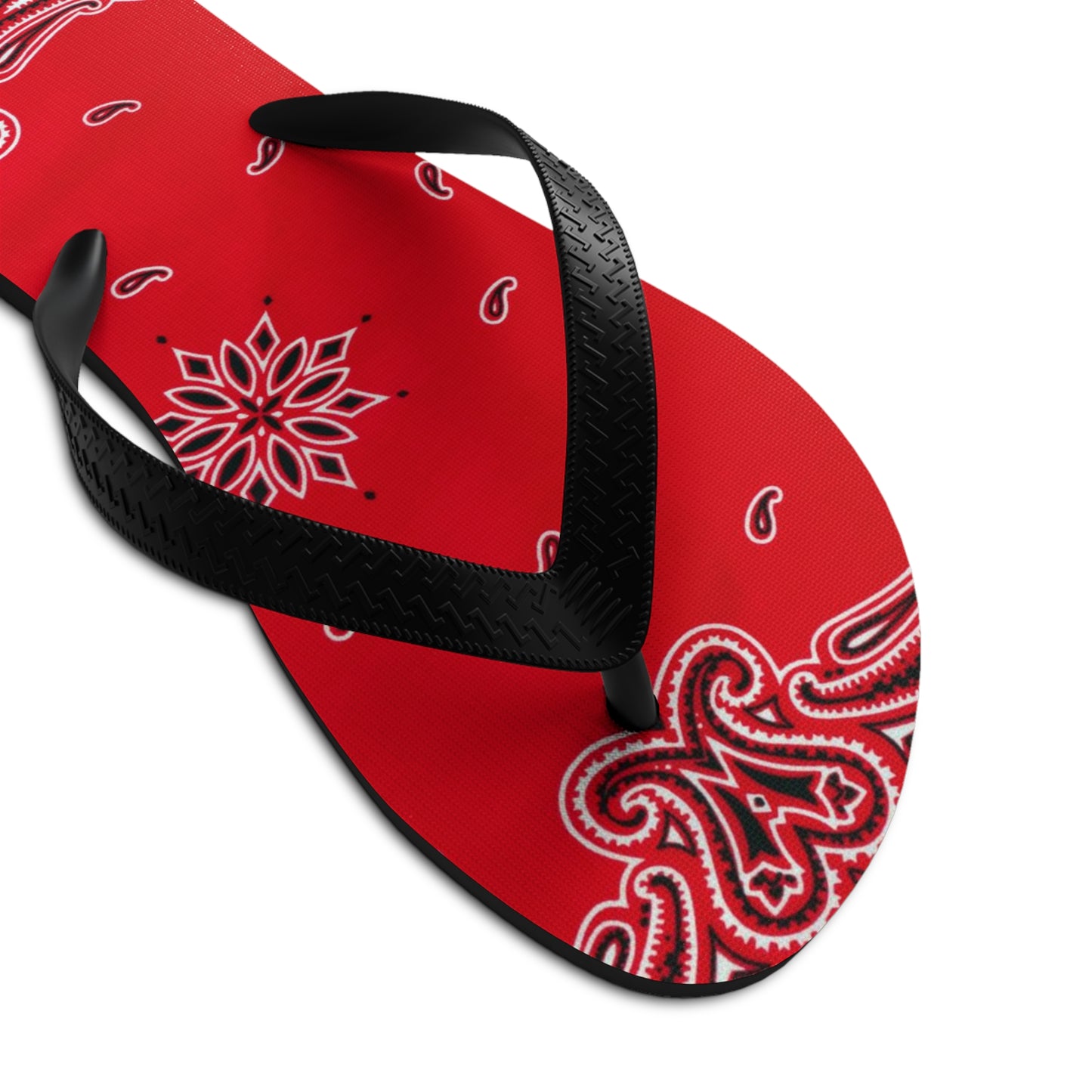 Vibrant Red Bandana Women Flip Flops, Paisley Print Sandals