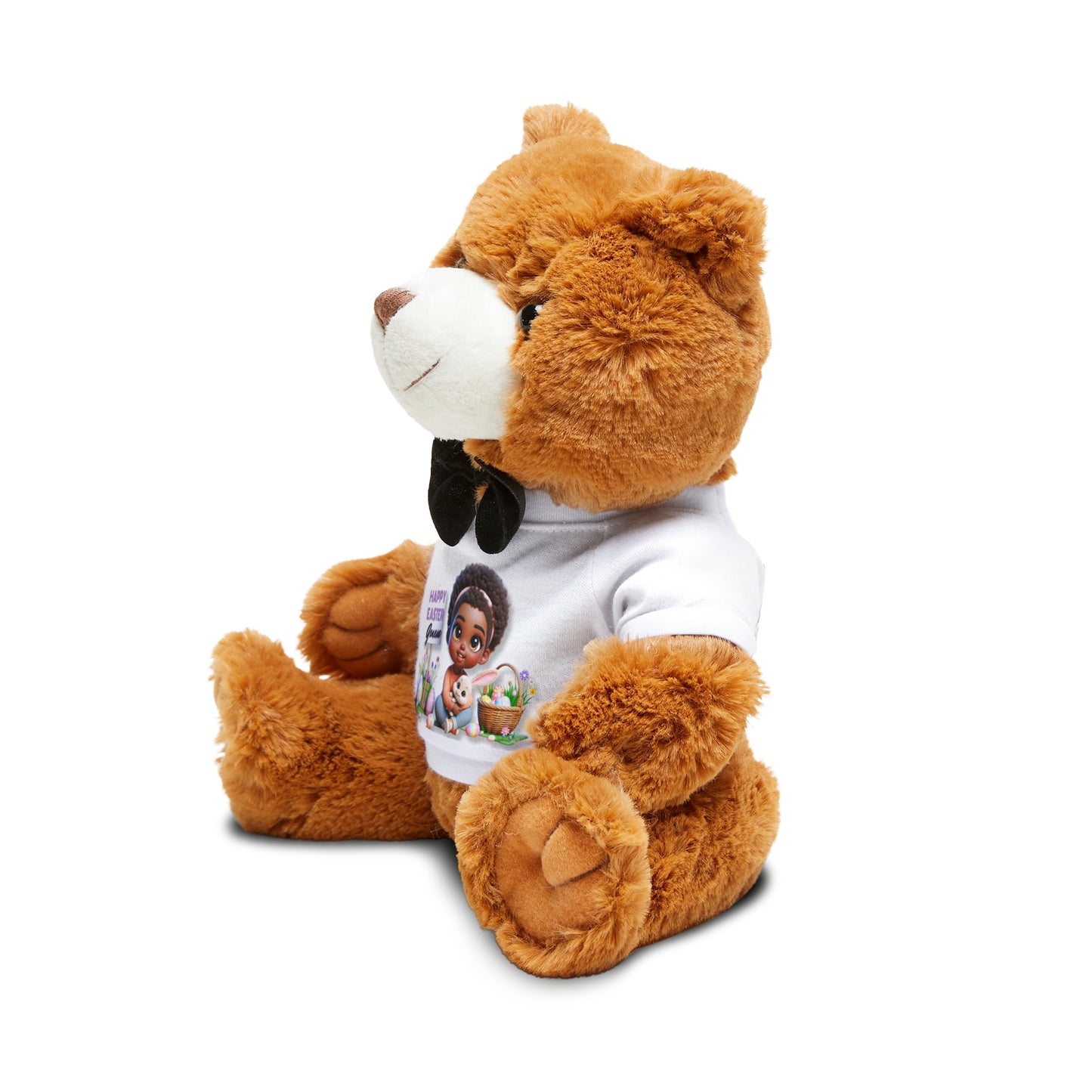 Customizable Easter Teddy Bear with Personalized T-Shirt, African American Girl Design with Easter Eggs