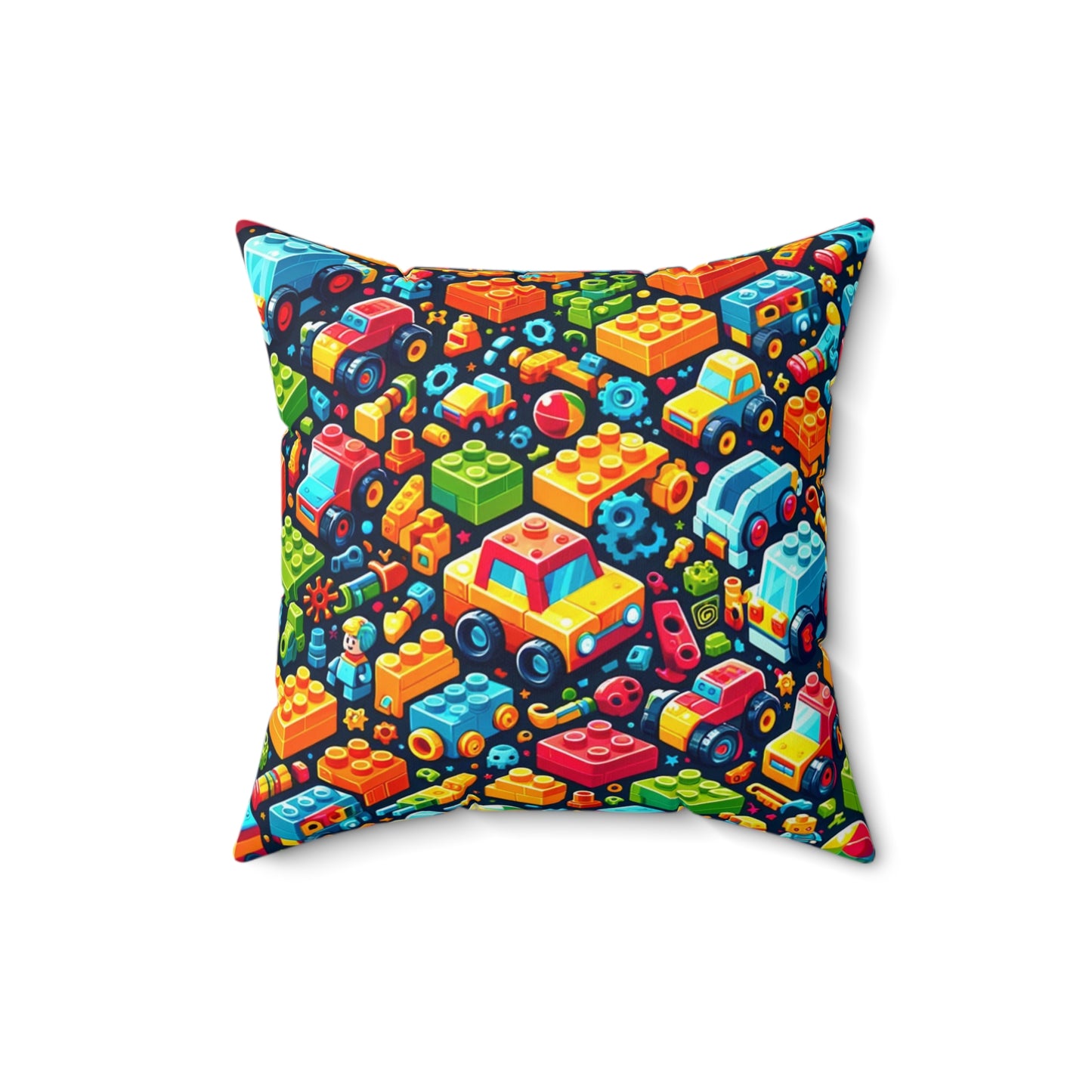 Colorful Building Block Pattern Throw Pillow, Children's Car Themed Bedroom Decor