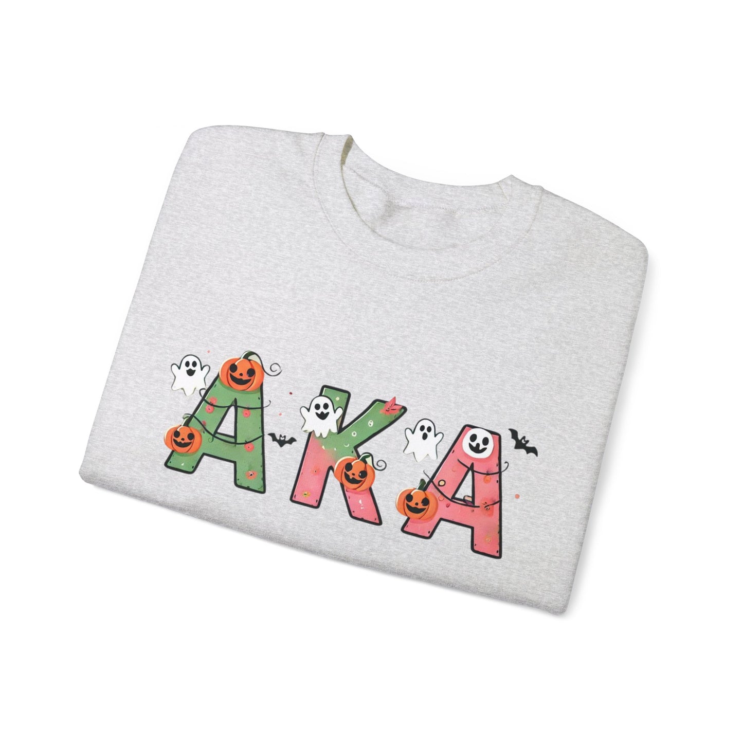 AKA Sorority Halloween Unisex Heavy Blend Crewneck Sweatshirt, Pink and Green Ghost Design