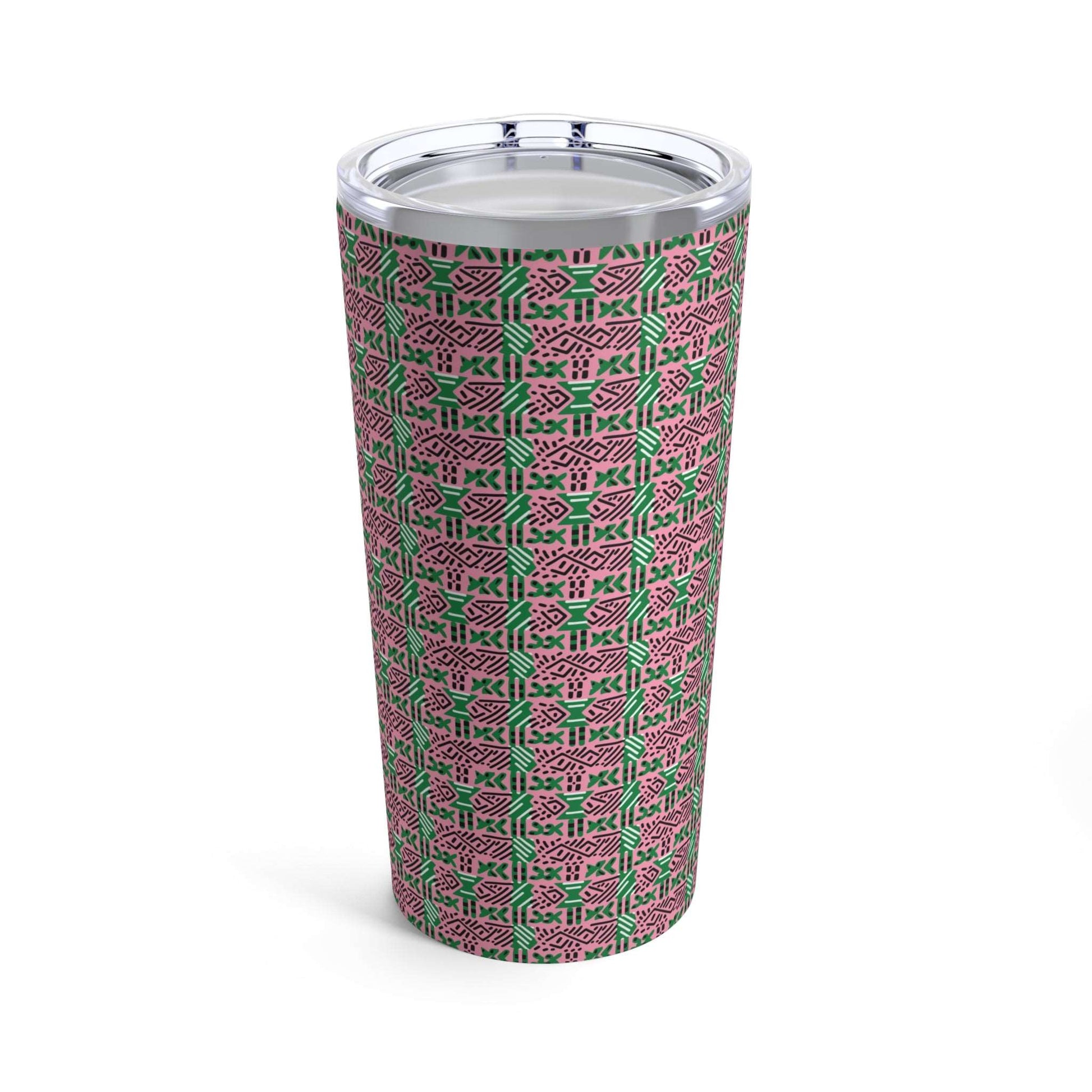 AKA Sorority Inspired 20oz Stainless Steel Travel Tumbler,  Pink & Green Pattern Insulated Reusable Cup