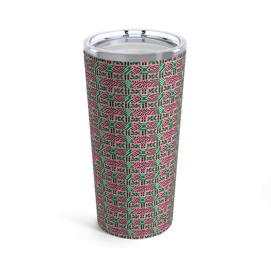 AKA Sorority Inspired 20oz Stainless Steel Travel Tumbler,  Pink & Green Pattern Insulated Reusable Cup