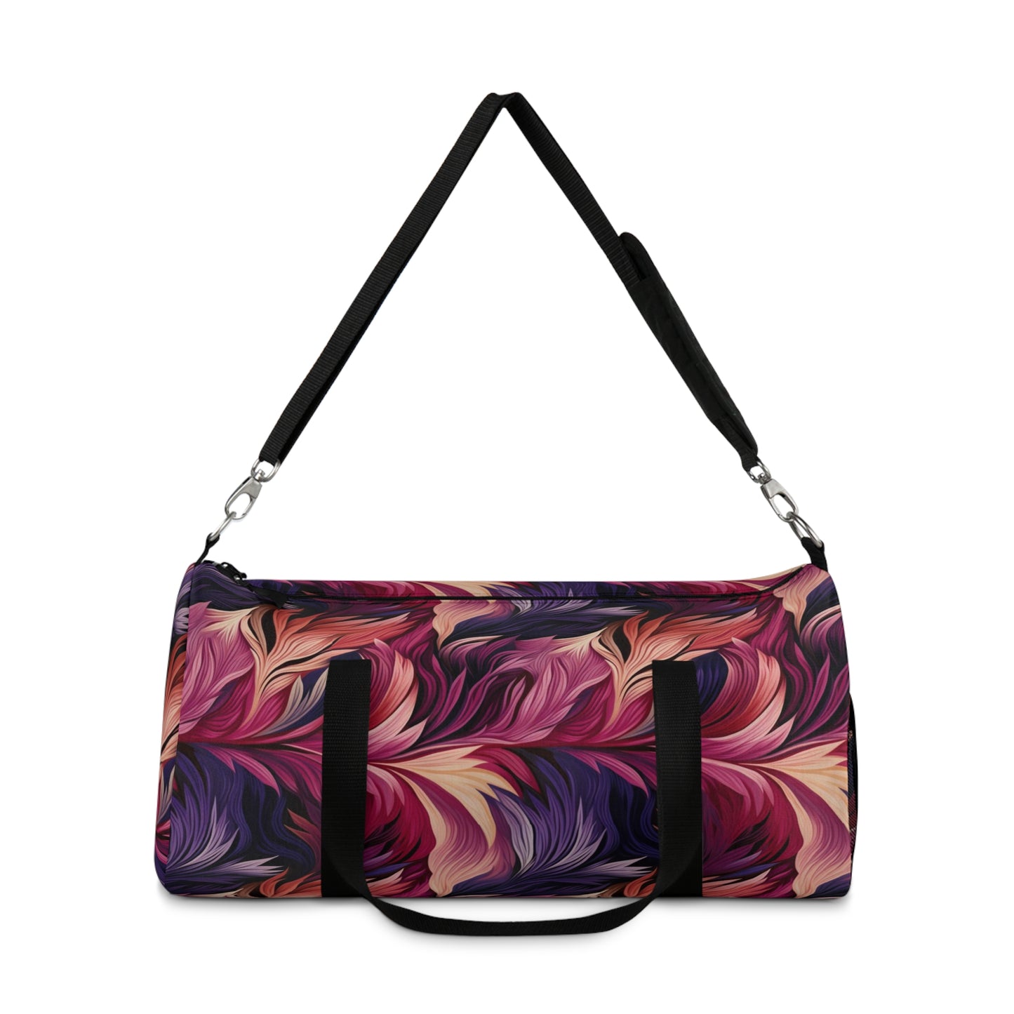 Unique Purple and Pink Swirl Gym Bag, Fine Feather Detail, Rich Color Contrasts, Leaf Patterns