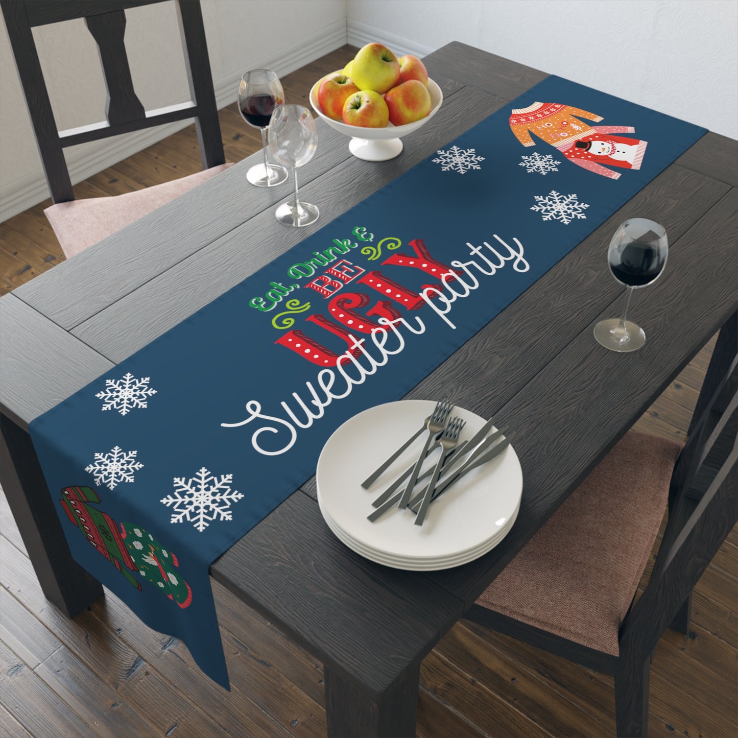 Eat, Drink, and Be Ugly Ugly Sweater Party Table Runner, Christmas Party Textiles