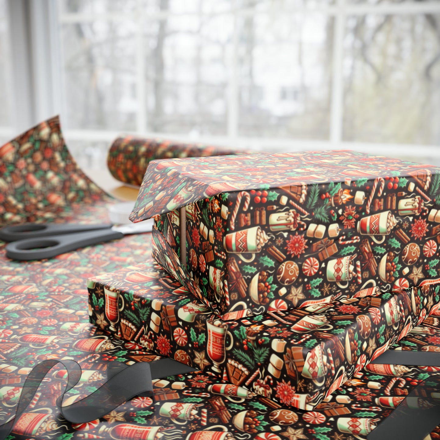 Espresso Themed Christmas Wrapping Paper, Caffeine Wrapping Paper