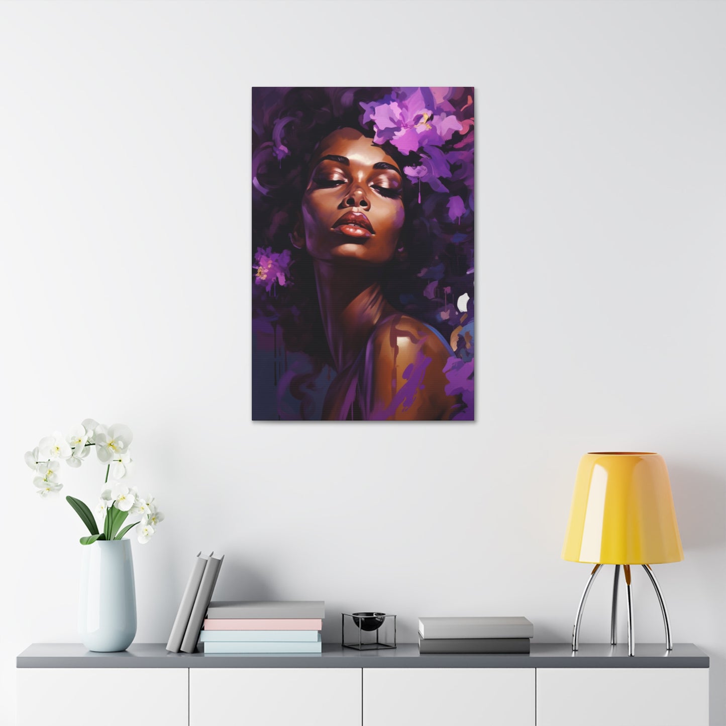 African Woman Stretched Canvas Print - Art Nouveau Purple Decor Canvas Poster