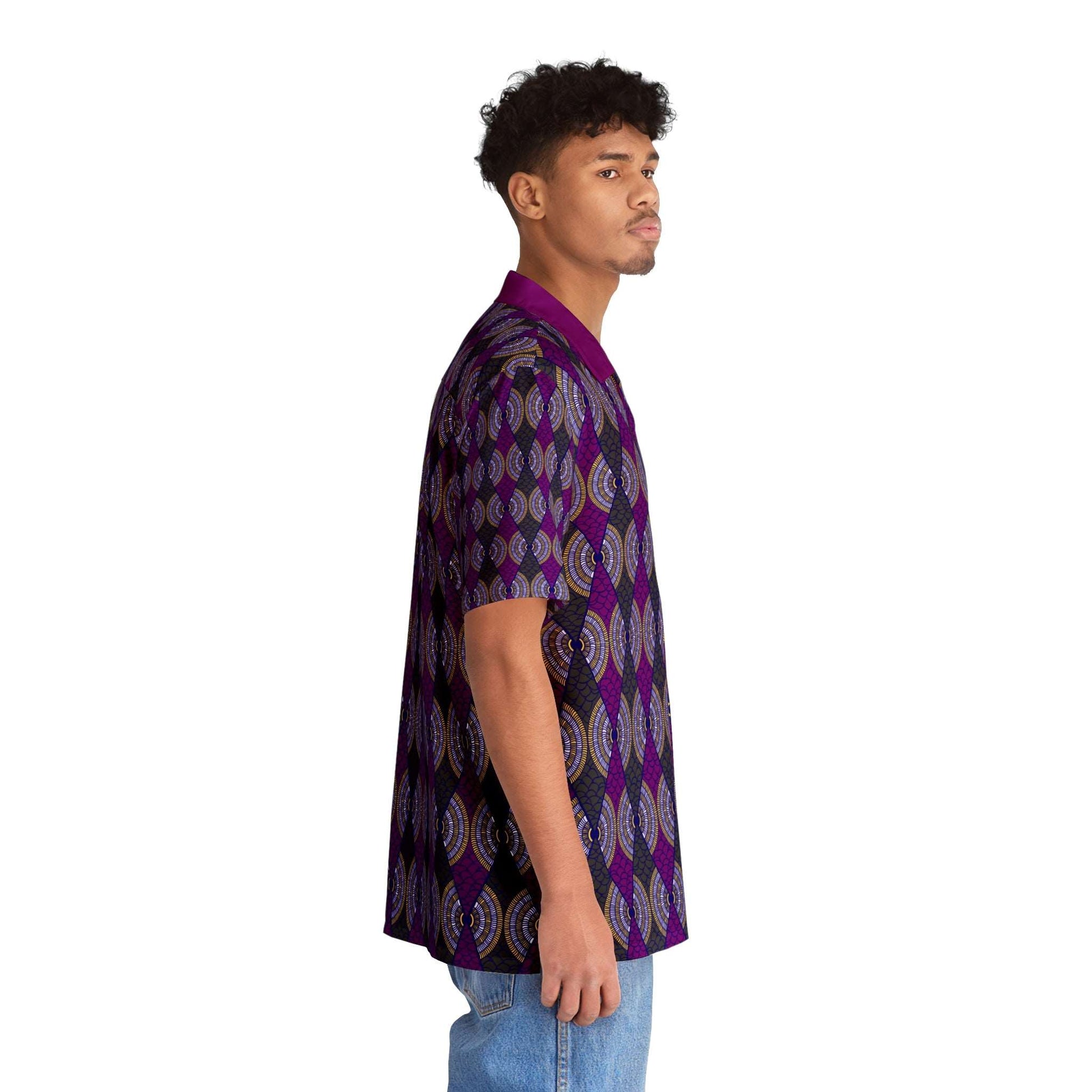 African Print Hawaiian Style Button-Up Shirt