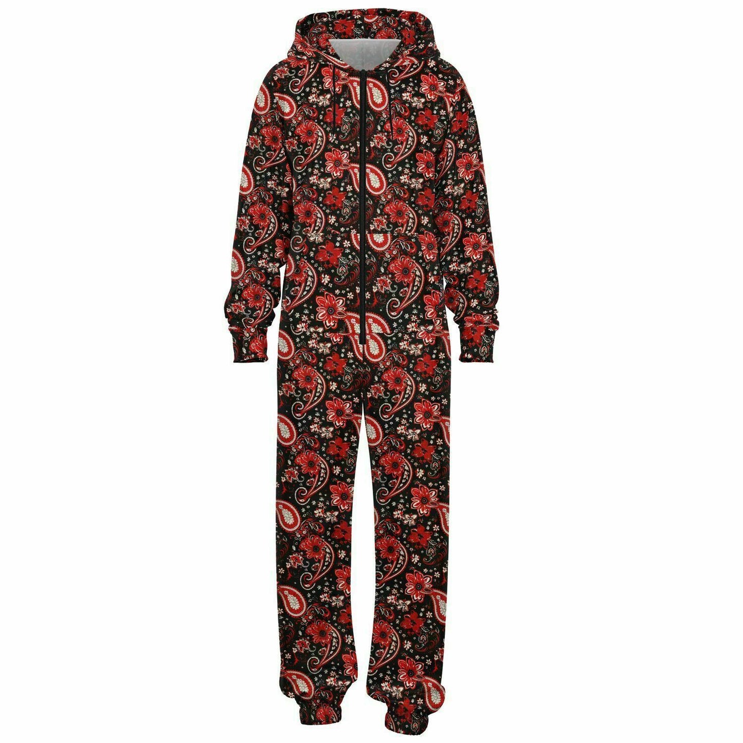 Red Paisley Pattern Jumpsuit | Vintage Red Paisley Unisex Pajamas | Plus Size Loungewear | Big & Tall Loungewear