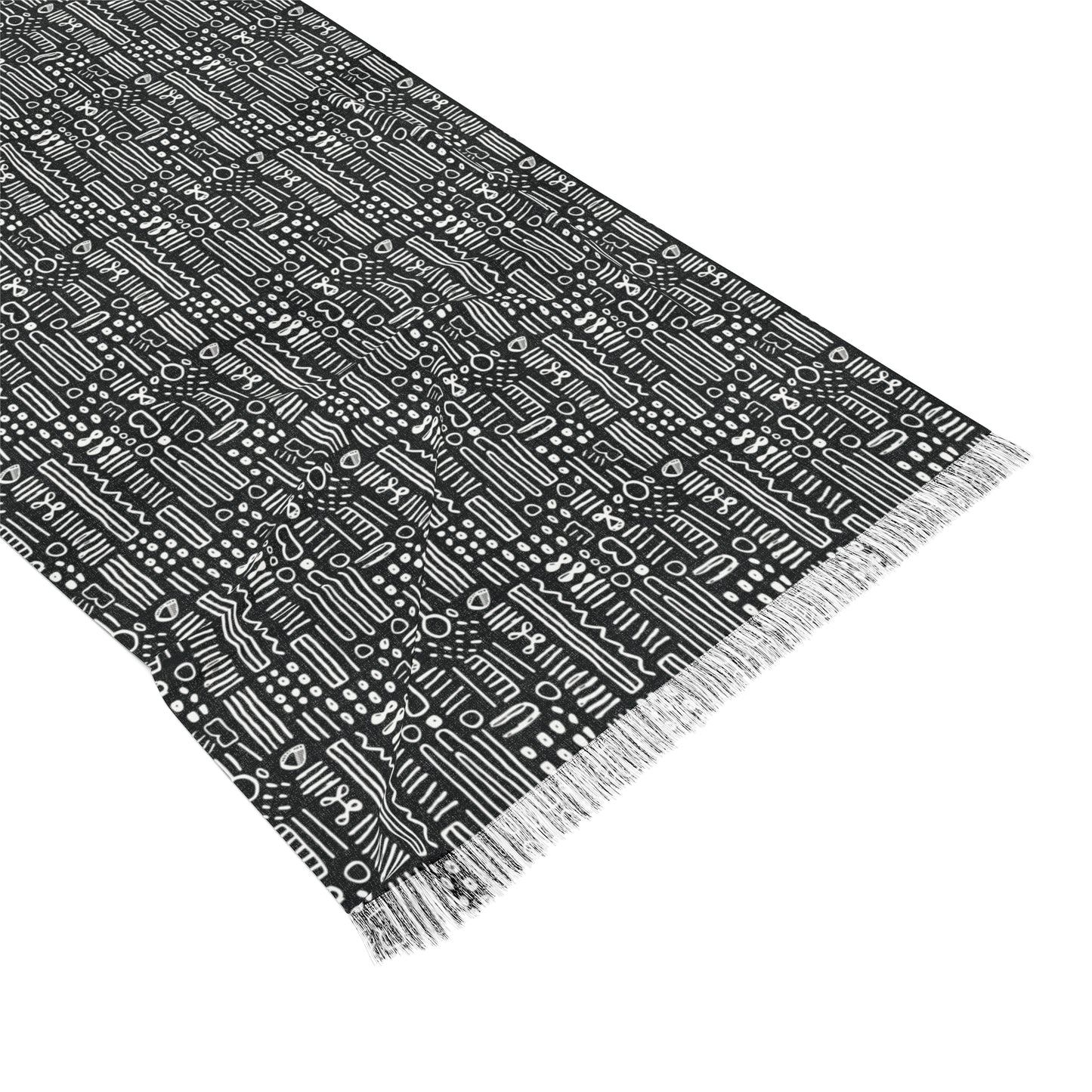 Black & White African Mud Cloth Print Lightweight Scarf, Women's Trendy Abstract Print Shall