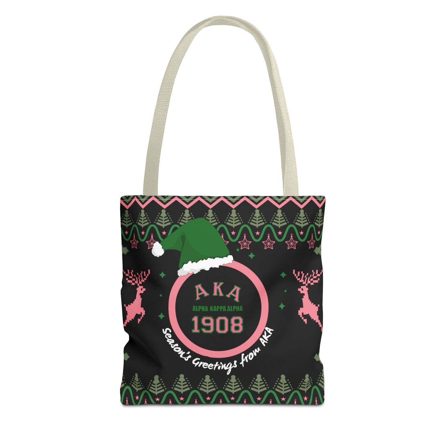 AKA Pink & Green Holiday Tote Bag, All-Over Print, Pretty Girls Gift Bag, Christmas Tote