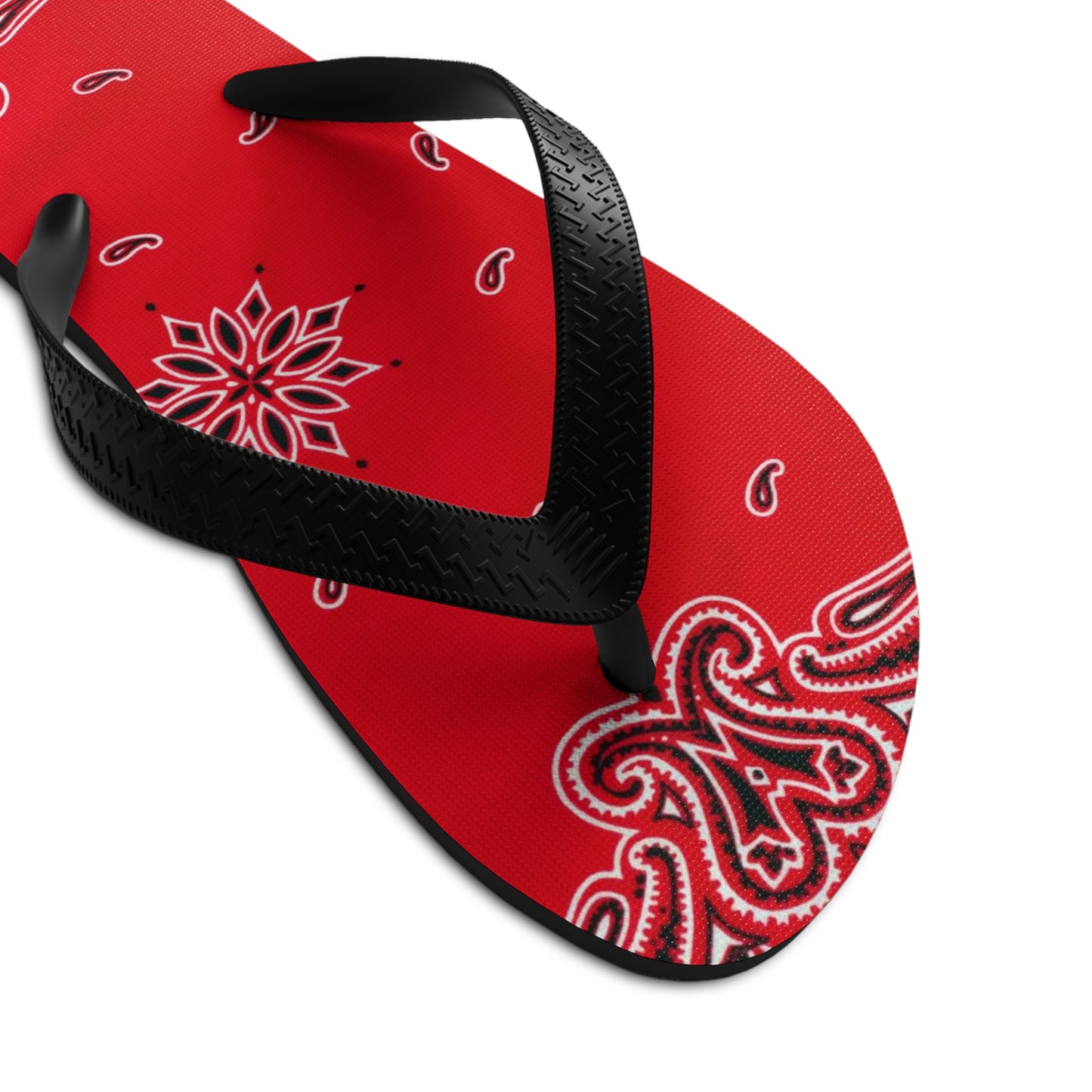 Vibrant Red Bandana Women Flip Flops, Paisley Print Sandals