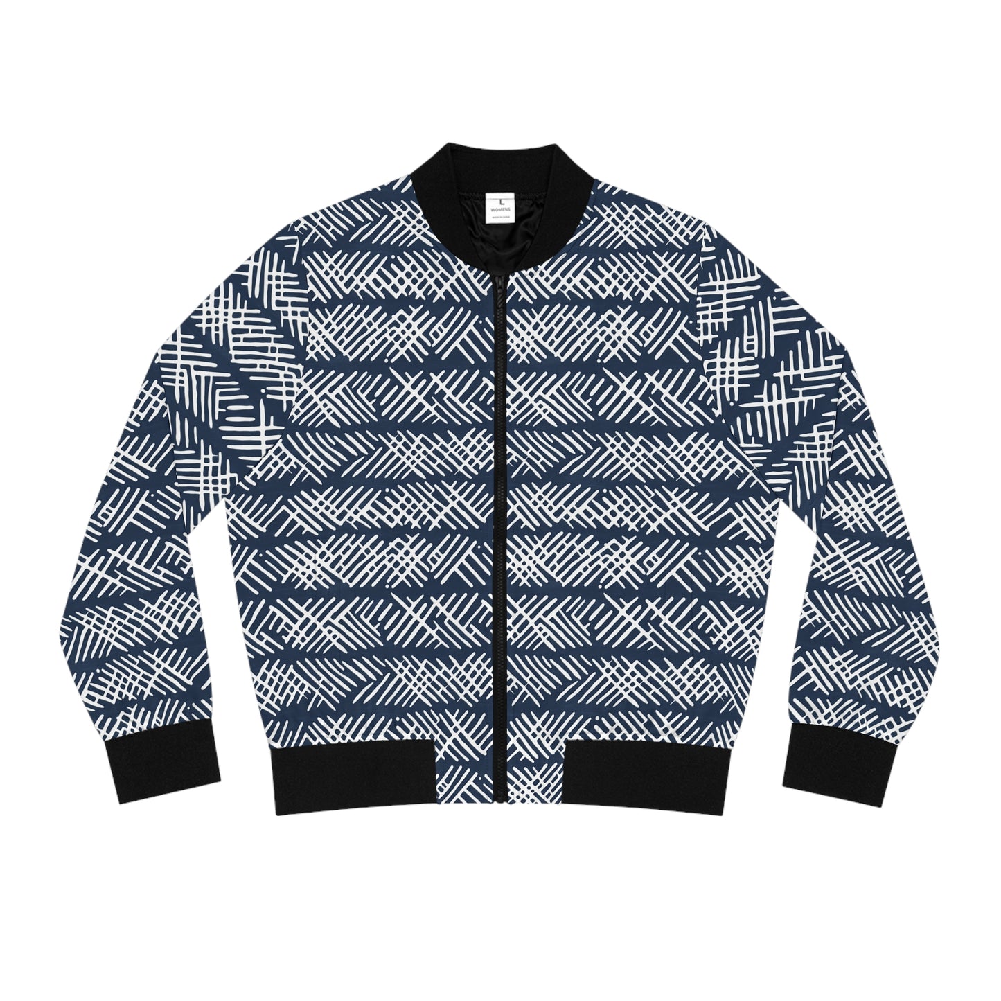 Blue & White African Mud Cloth Pattern Women's Bomber Jacket