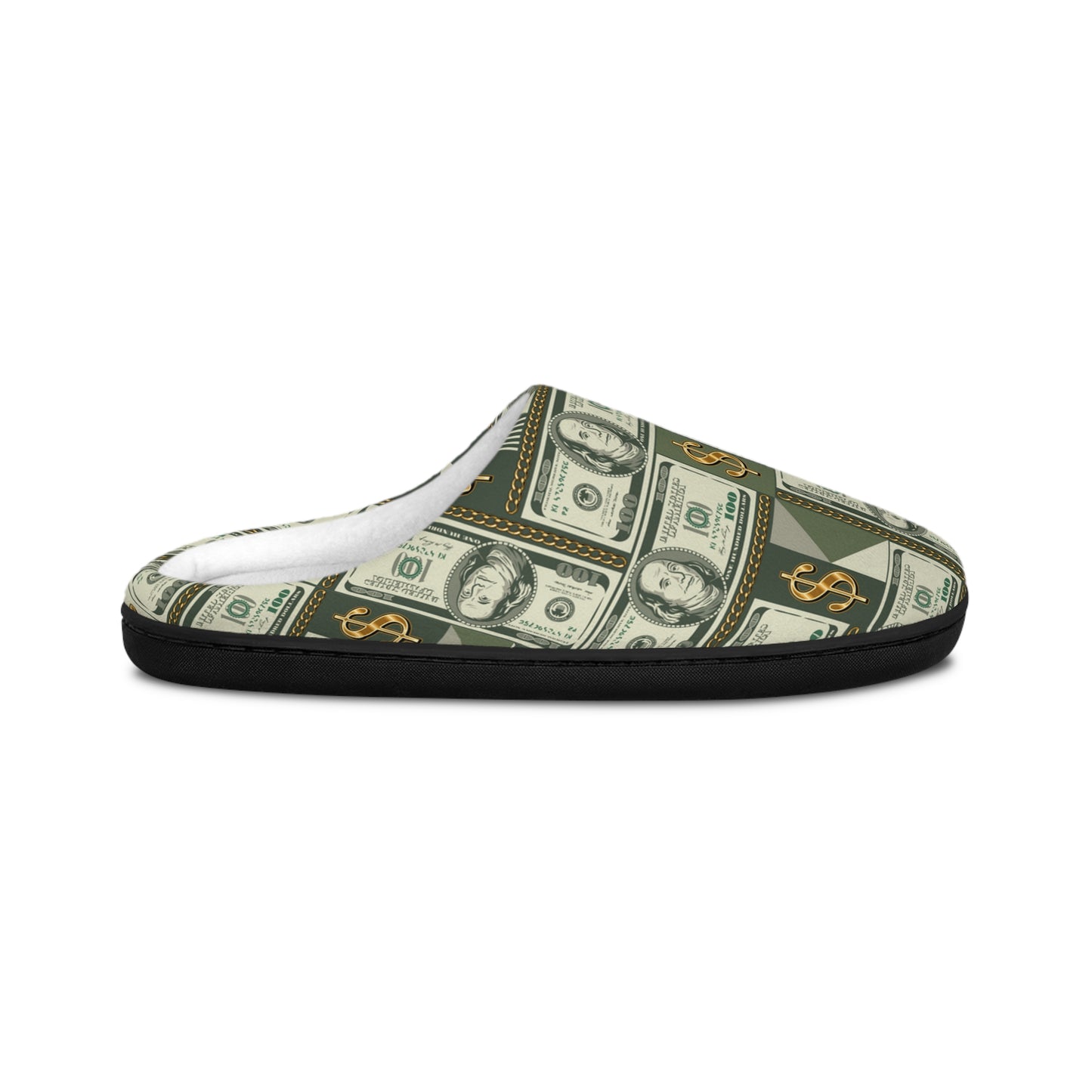 Money Print Mens House Slippers, Anti Skid Mens Money Manifestation House Shoes