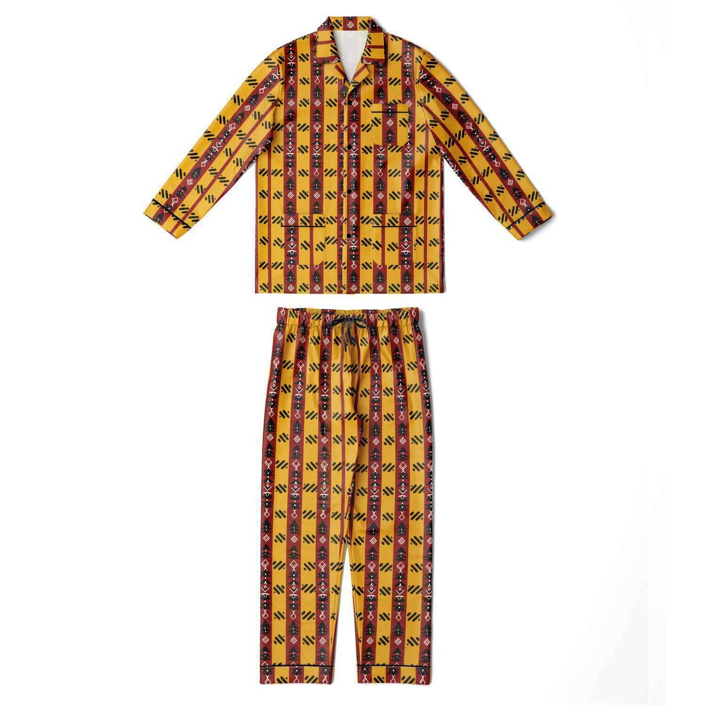 Cardinal & Gold College Colors Inspired Mens African Print Satin Pajama Set | Trojan Alum African Print Mens Sleepwear - Ships Free