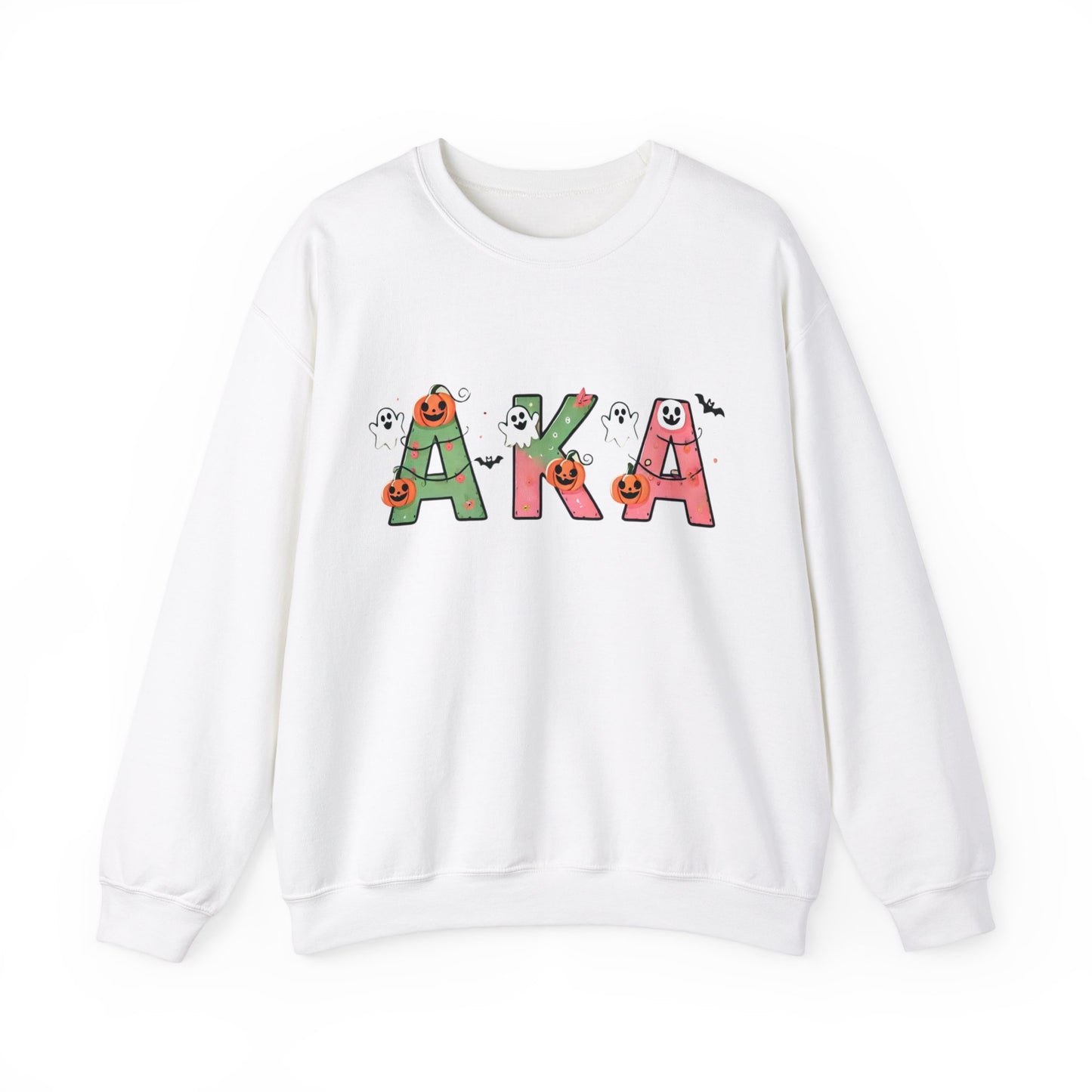 AKA Sorority Halloween Unisex Heavy Blend Crewneck Sweatshirt, Pink and Green Ghost Design