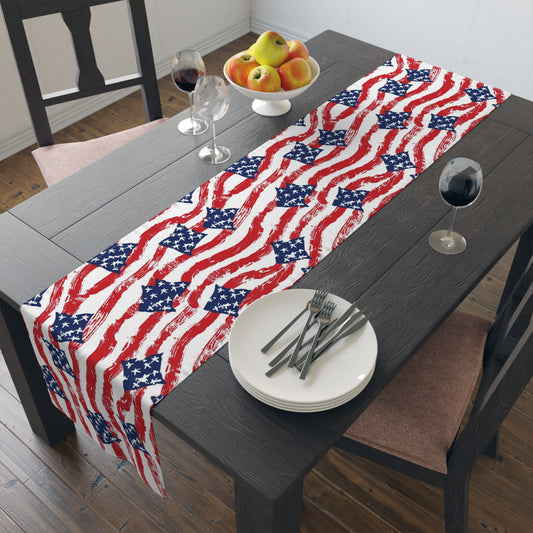 Stars & Stripes Table Runner - Elegant American Flag 4th of July Design in Cotton Twill or Polyester