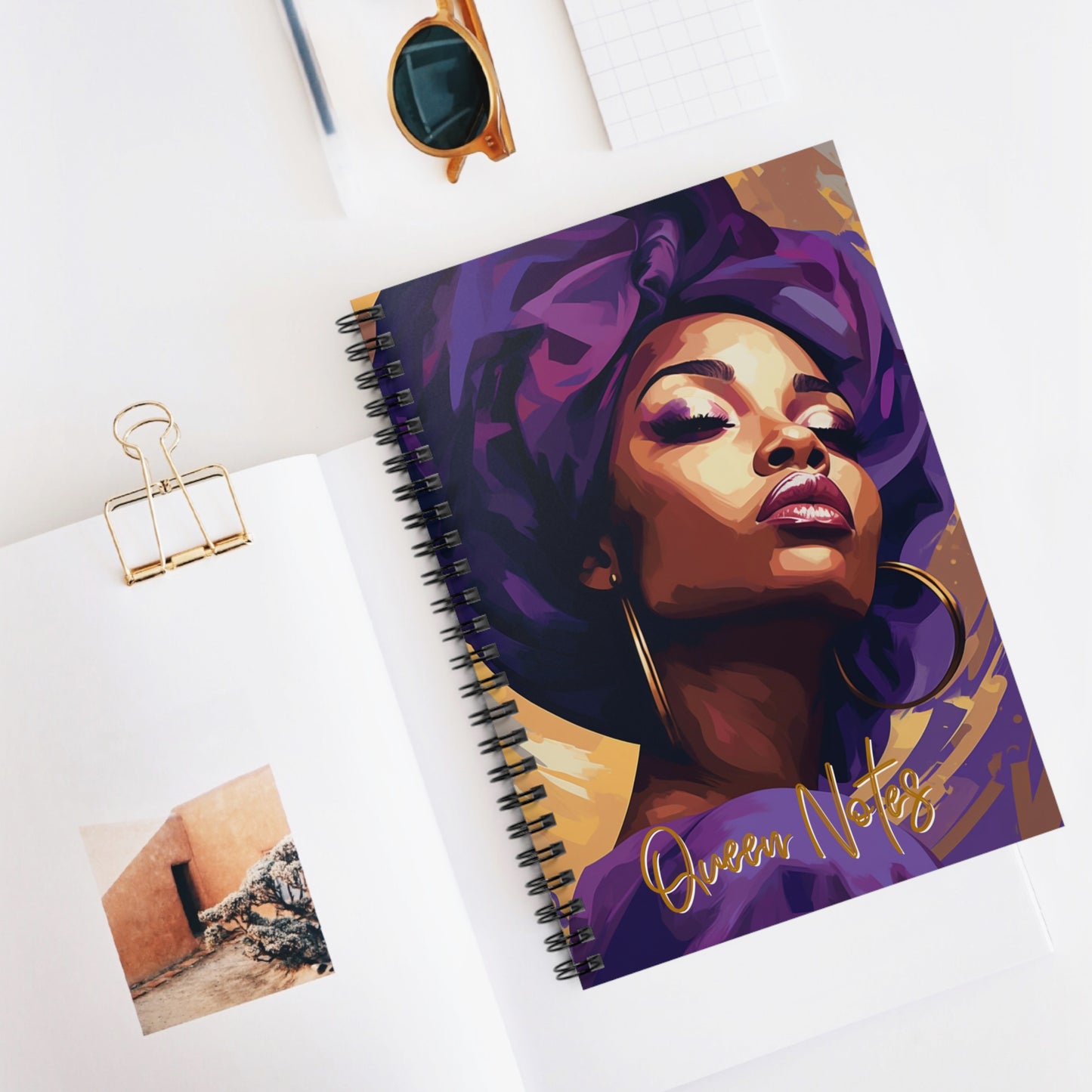 Queen Notes Black Woman Art Spiral Notebook, Art Nouveau-Inspired Notebook