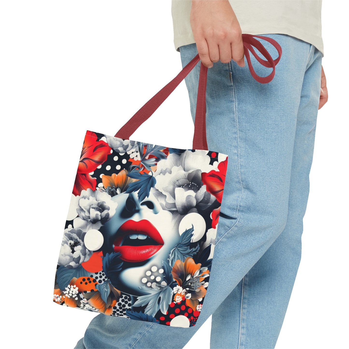 Artistic Floral High Fashion Tote Bag, Modern Polka Dot Carryall