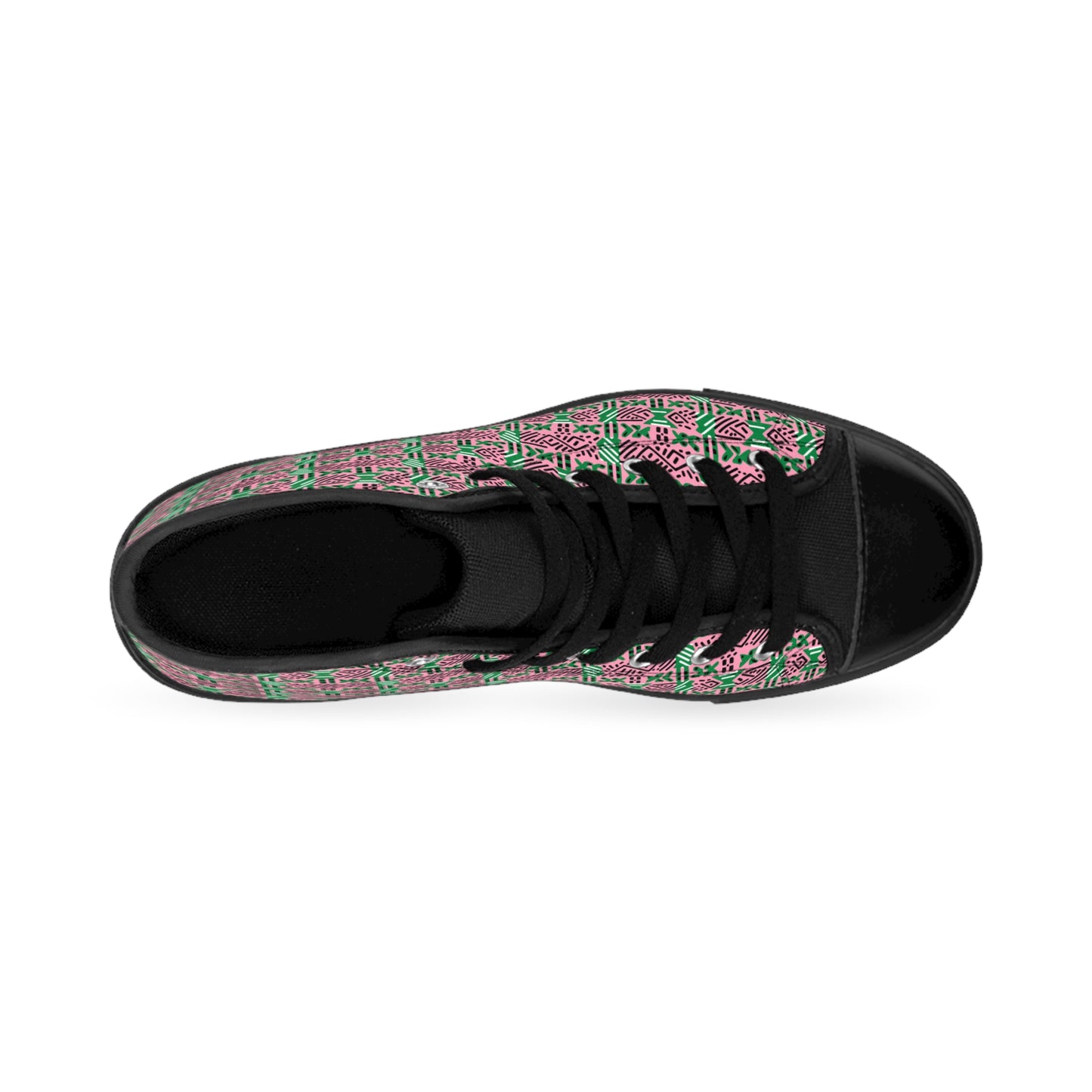 AKA Sorority Colors African Print Women's Hi-Top Shoes, Pink & Green Mud Cloth Print Sneakers