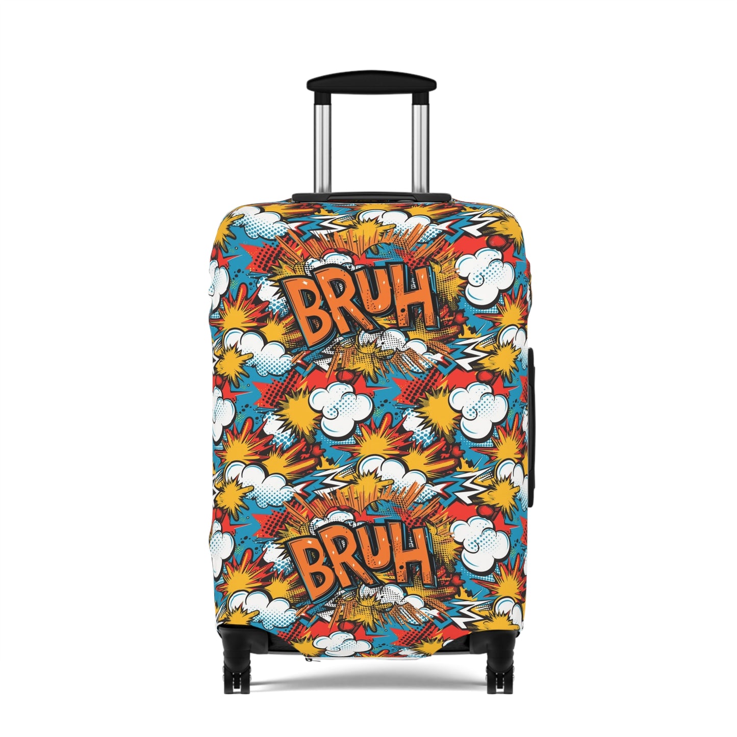 Comic Book Explosion "Bruh Moment" Luggage Cover, Pop Art Style Suitcase Protector