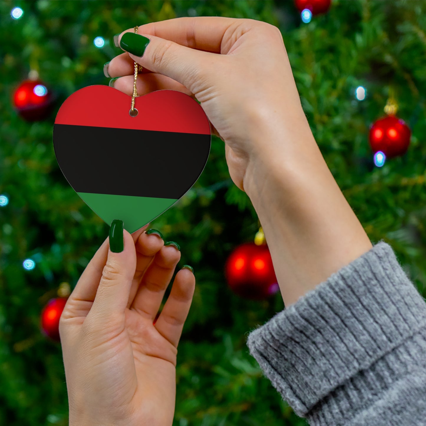 Red Black & Green Pan African Garvey Holiday Ornament - Ships Free