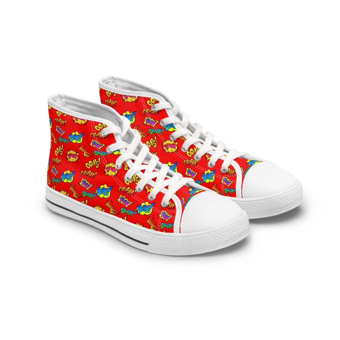 Comic Book Sound Effects Hi-Tops for Women, Onomatopoeia Red Splash Explosion Fashion