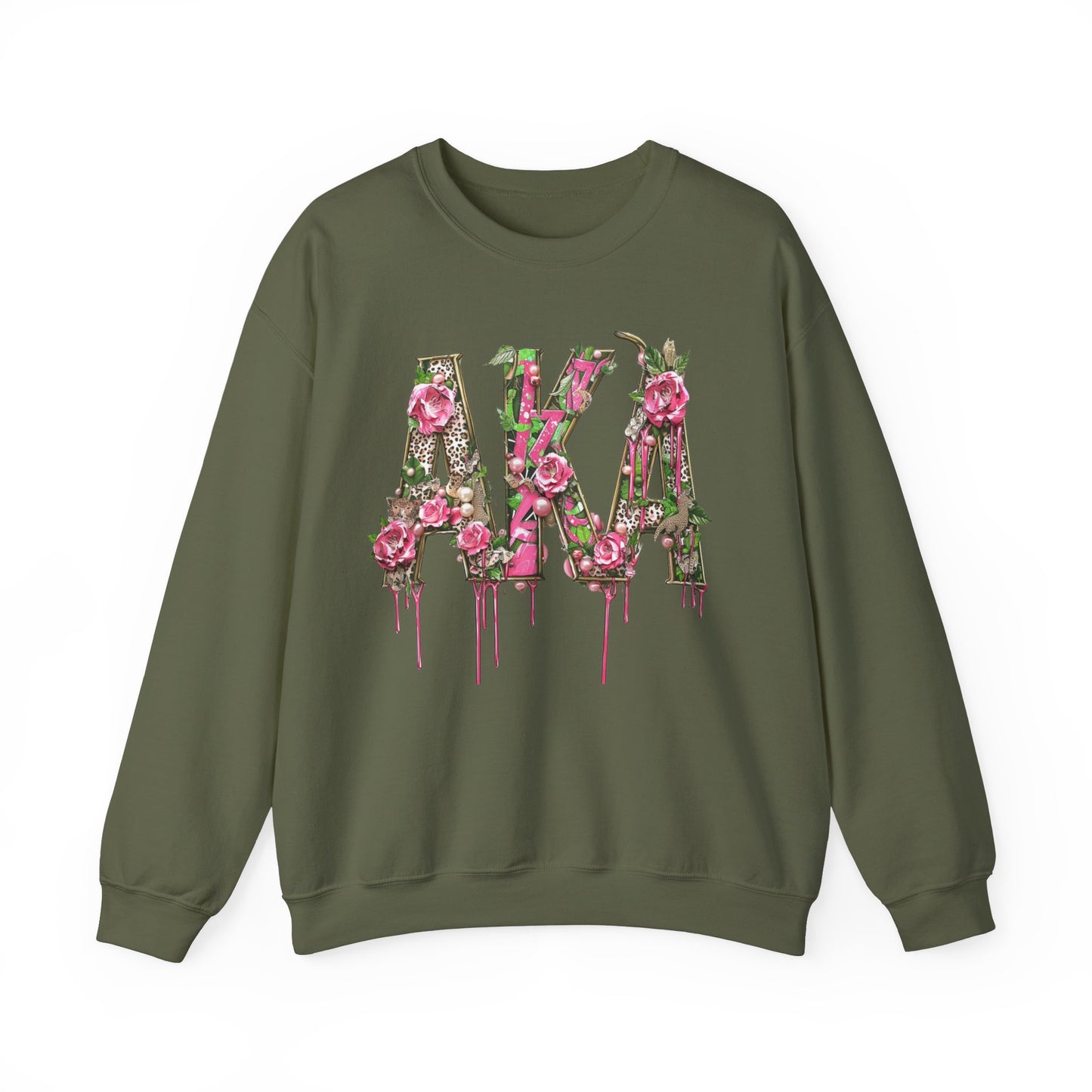 Women's AKA Pink and Green Floral Drip Sweatshirt, Pretty Girl Sorority Apparel