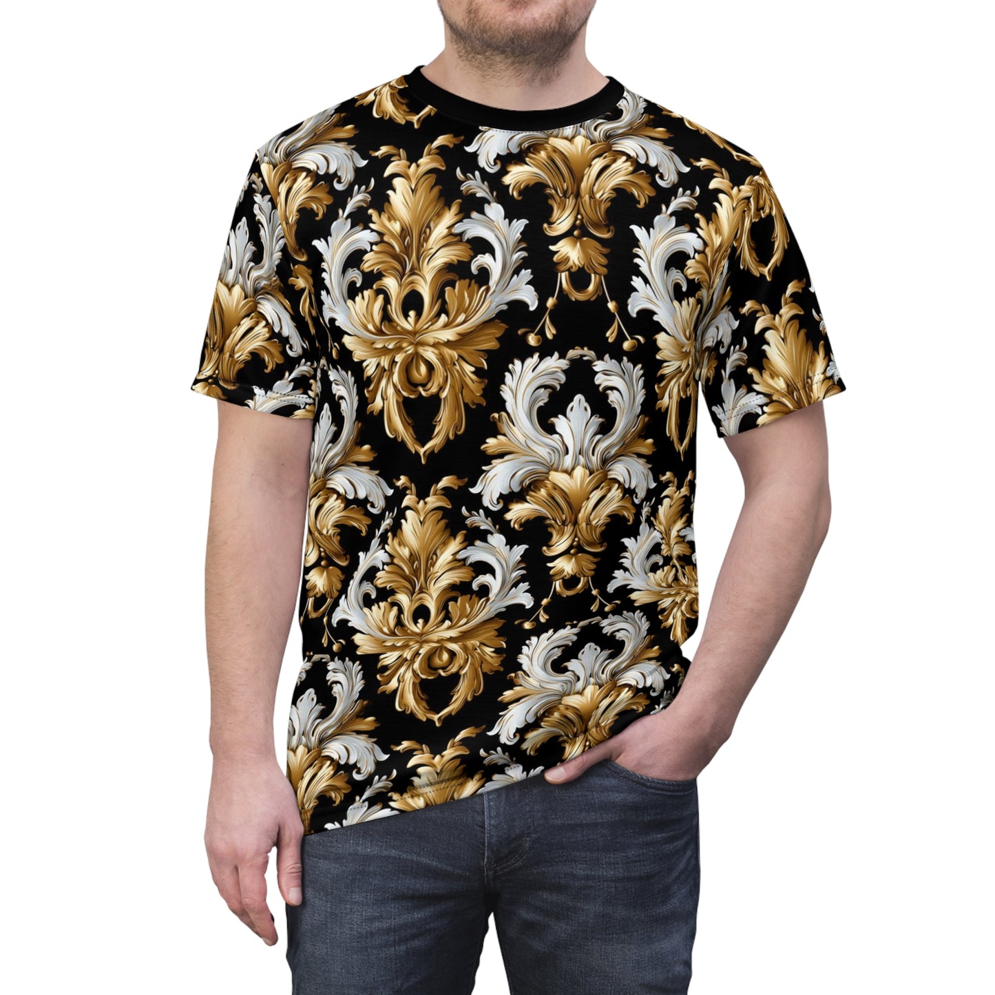 Baroque Inspired Gold, Men's Gold Florida Pattern Apparel, Rococo Style Top