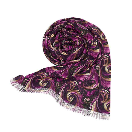 Purple Pink & Gold Paisley Print Pattern Women's Scarf, Boho Chic Purple Women's Cover Up