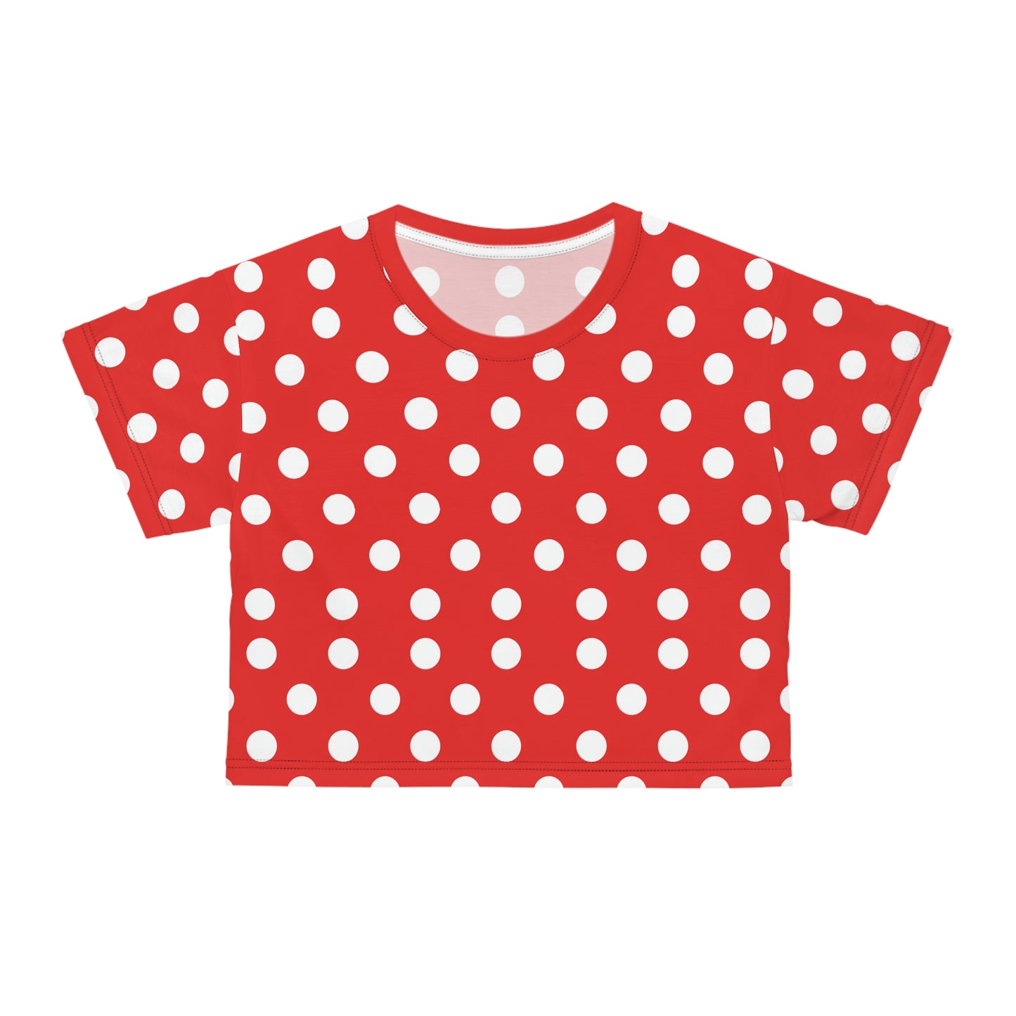 Red and White Polka Dot Crop Tee, Retro Print Women's Fashion