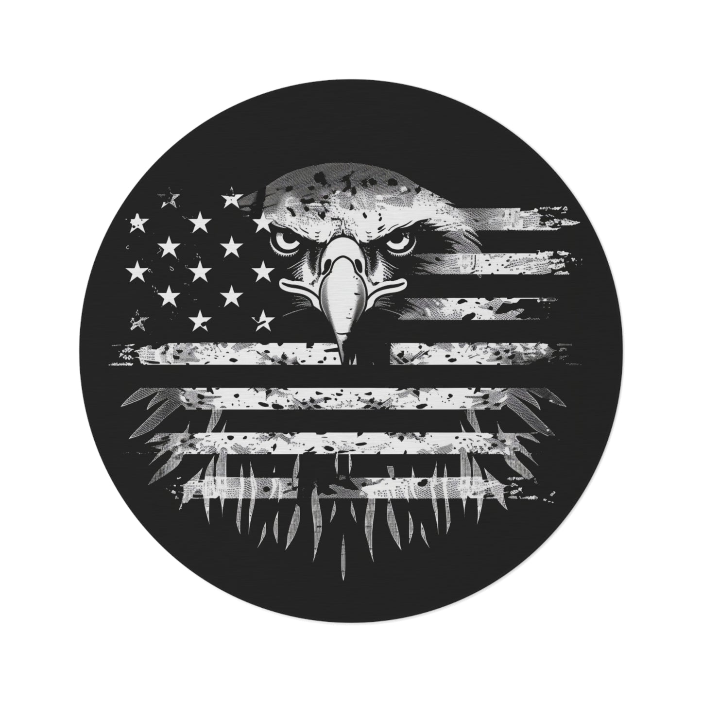 Patriotic Eagle American Flag Indoor Round Rug, 60" Black Chenille Accent Decor