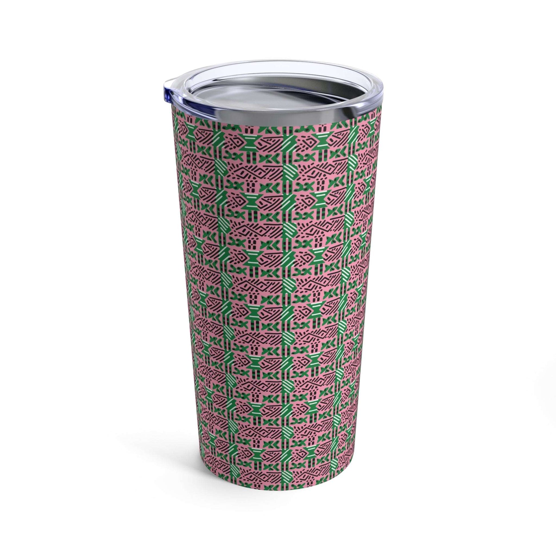 AKA Sorority Inspired 20oz Stainless Steel Travel Tumbler,  Pink & Green Pattern Insulated Reusable Cup