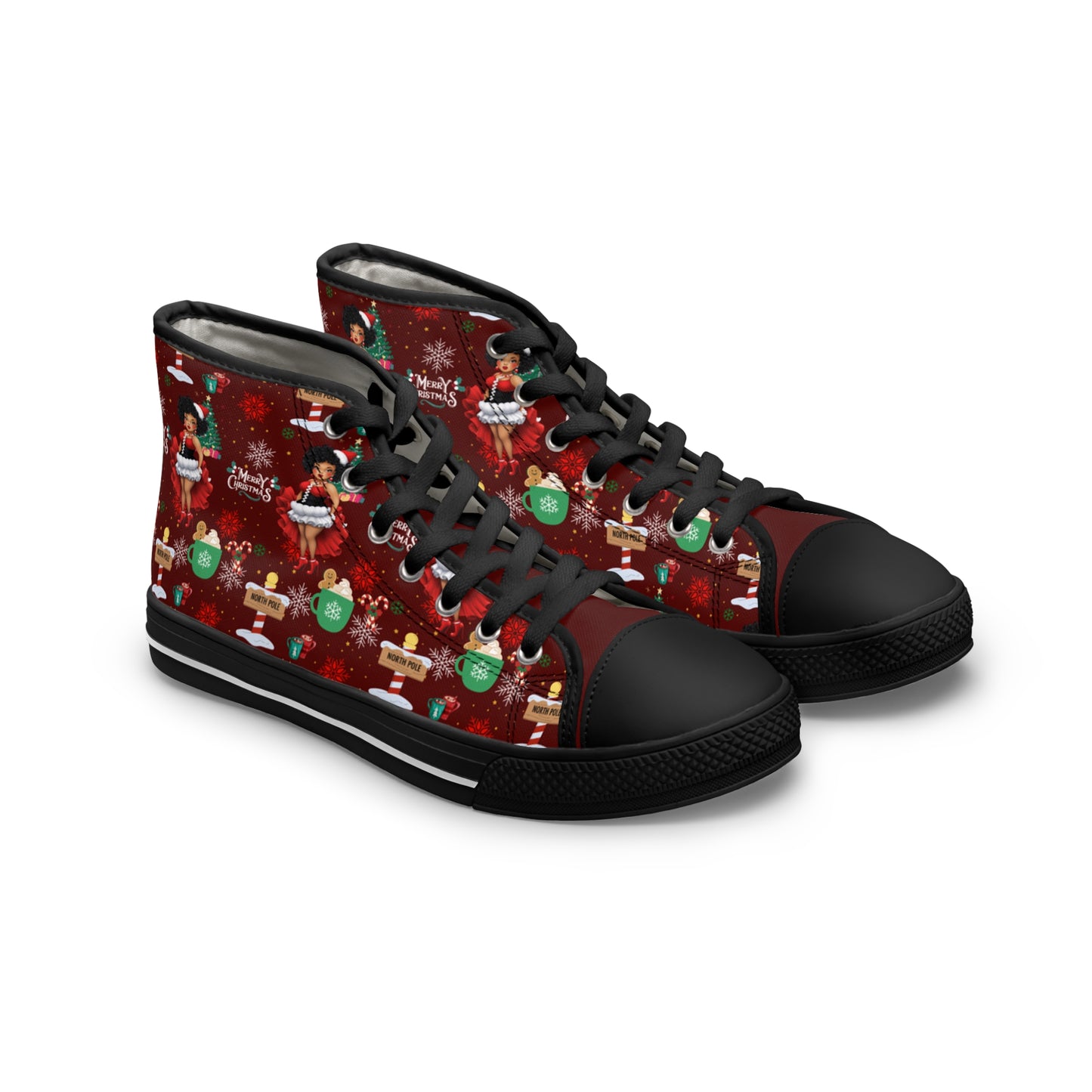 Black Mrs. Claus Women's HighTop Christmas Sneakers, Mrs. Claus Christmas Apparel