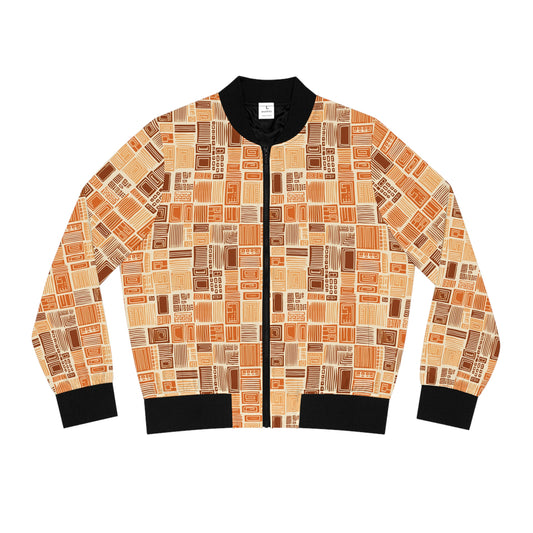 Women's Earth Tone MudCloth Print Bomber Jacket