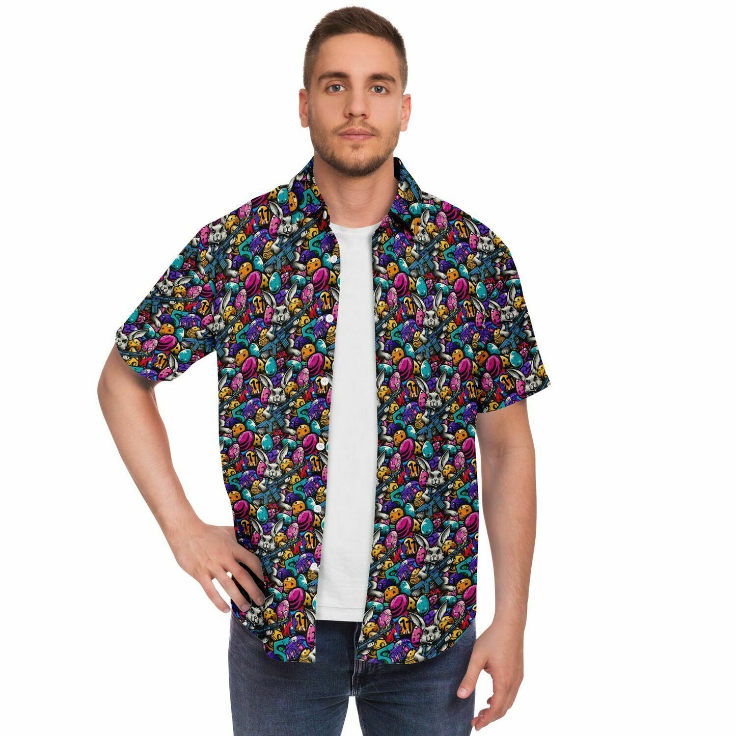 Tactical Easter Hop: Street Art Edition Men's Button-Down Shirt