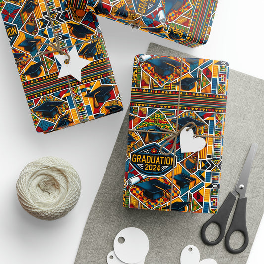 Kente Cloth Print Graduation 2024 Wrapping Paper, Congrats Graduate Gift Wrap