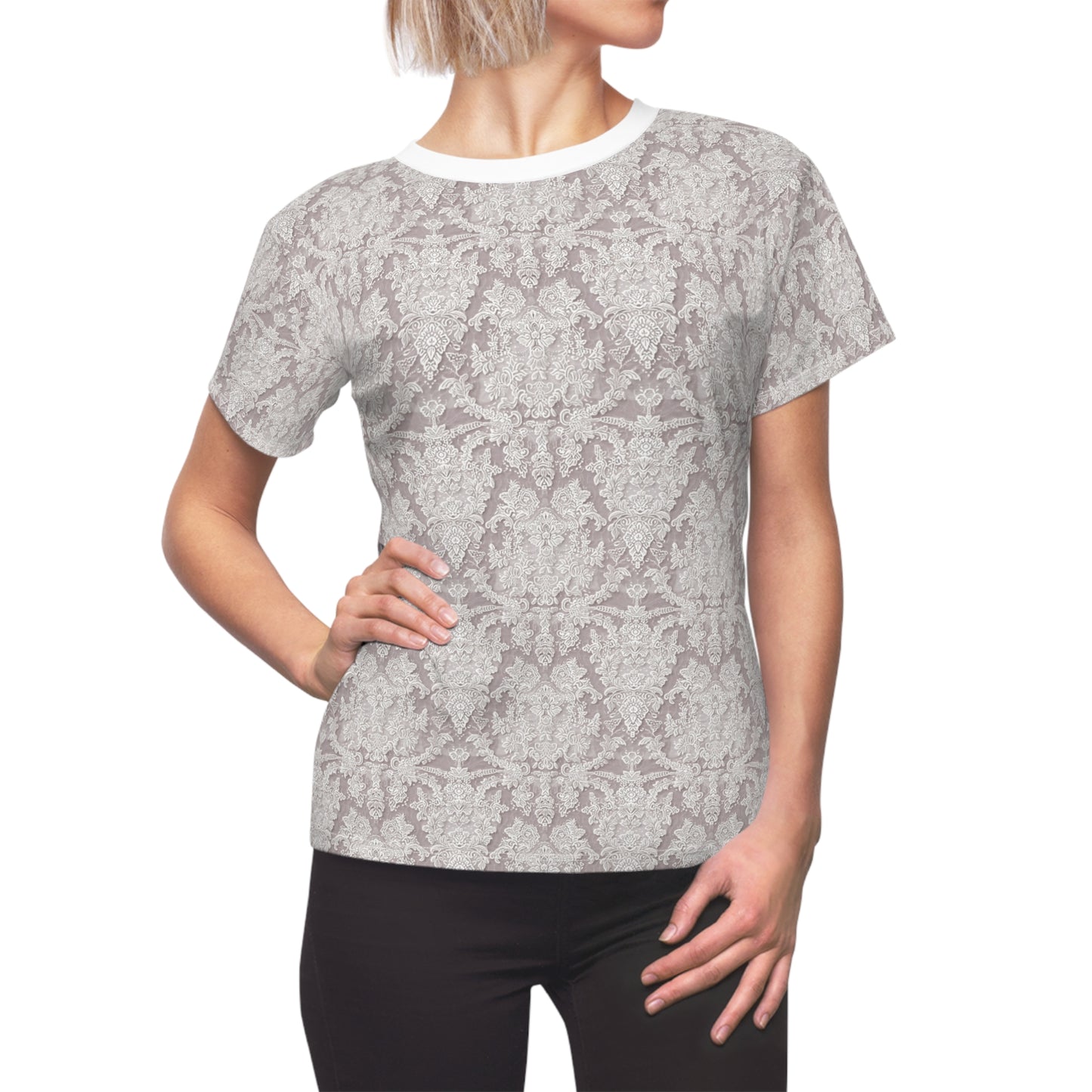 Lace-Inspired Bridal Wedding Print Shirt, Contemporary Lace Print Fashion Tee