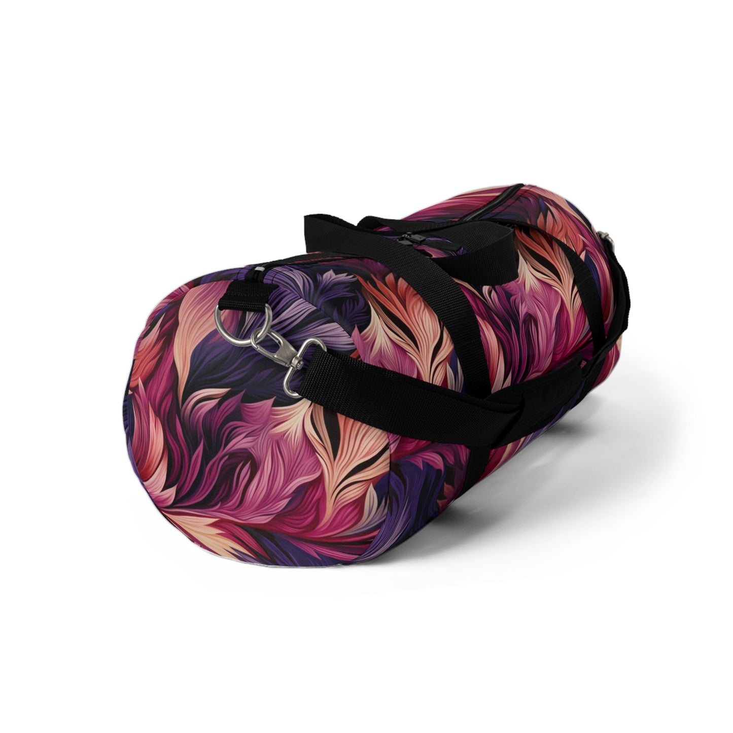 Unique Purple and Pink Swirl Gym Bag, Fine Feather Detail, Rich Color Contrasts, Leaf Patterns