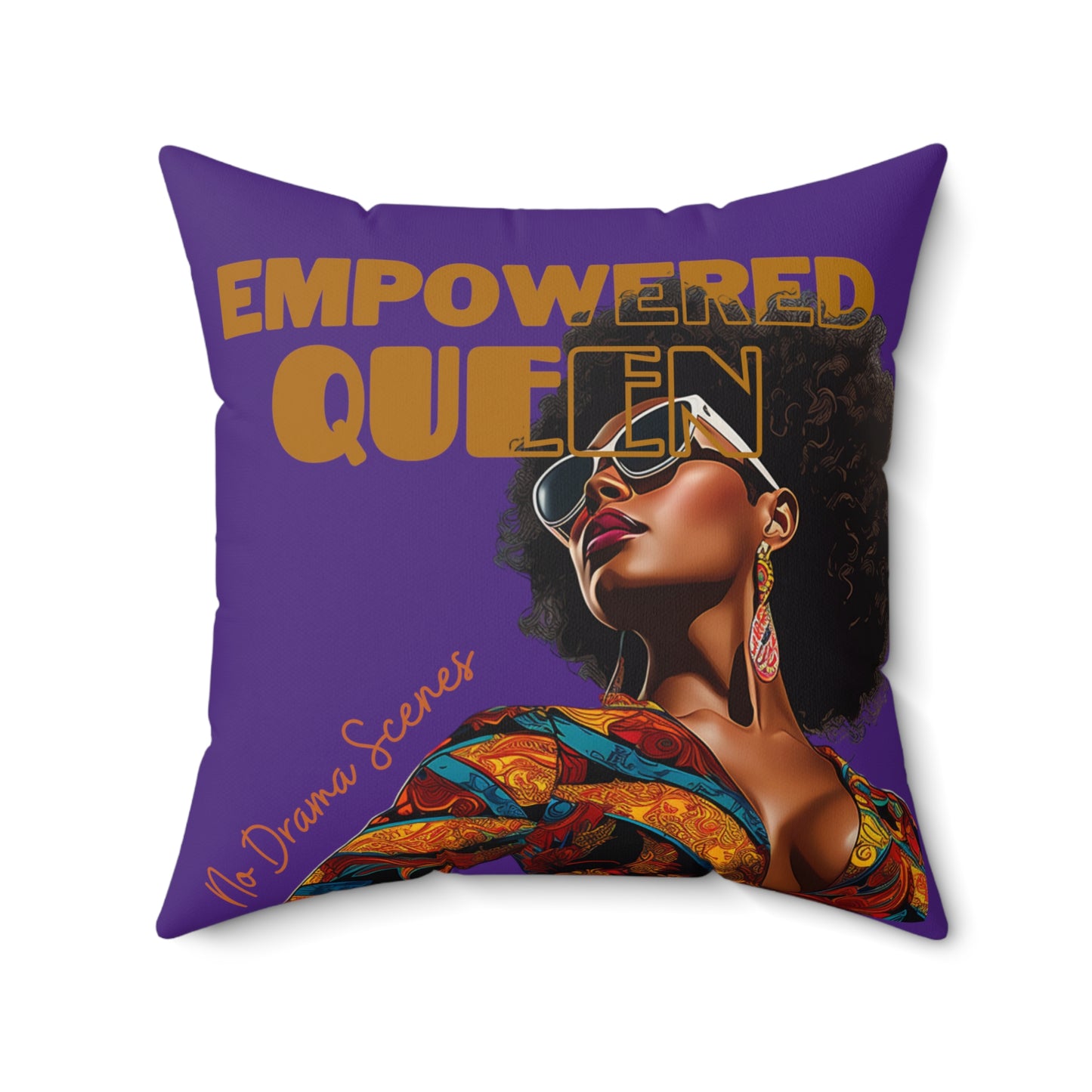 Empowered Queen Square Pillow, Black Woman Strength & Serenity