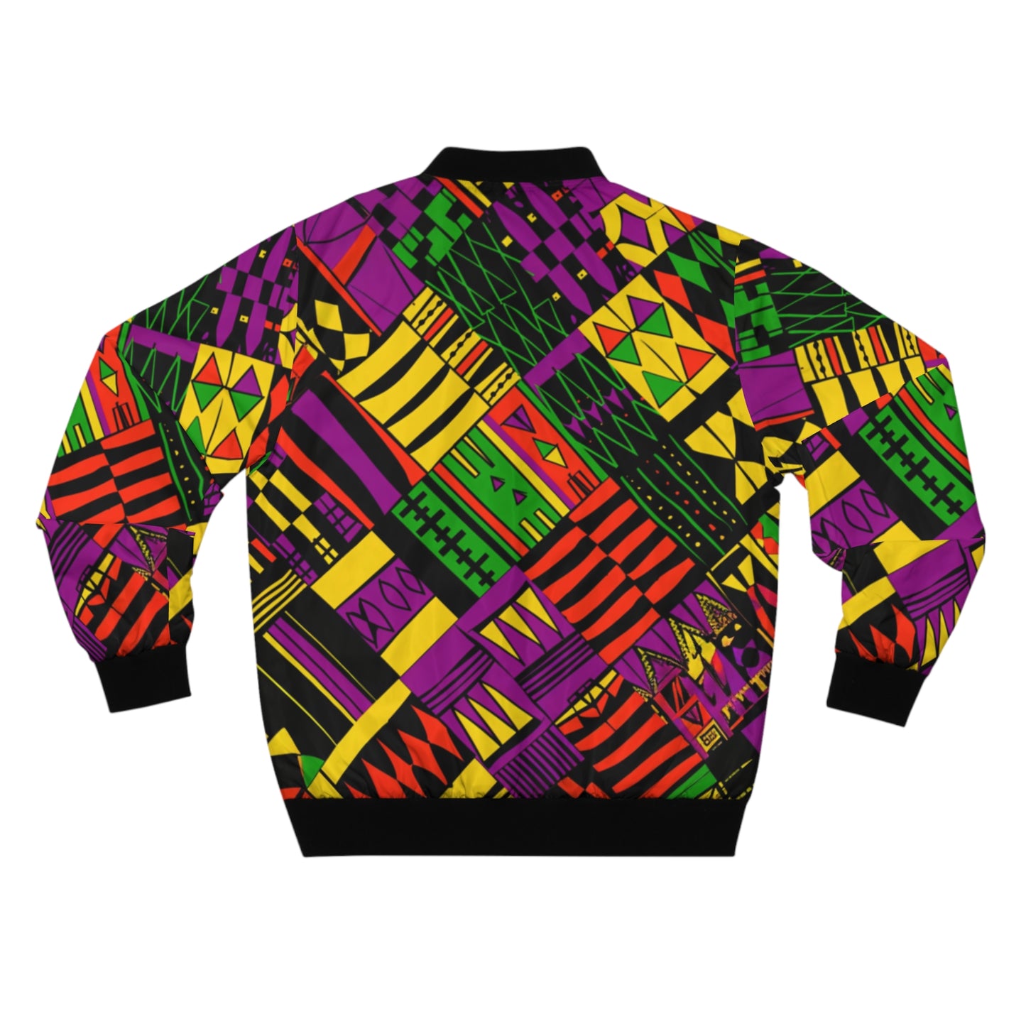 Urban Pop Art Yellow Green Red African Tribal Bomber Jacket, Trendy Streetwear for Men and Women, Bold African Print Outerwear