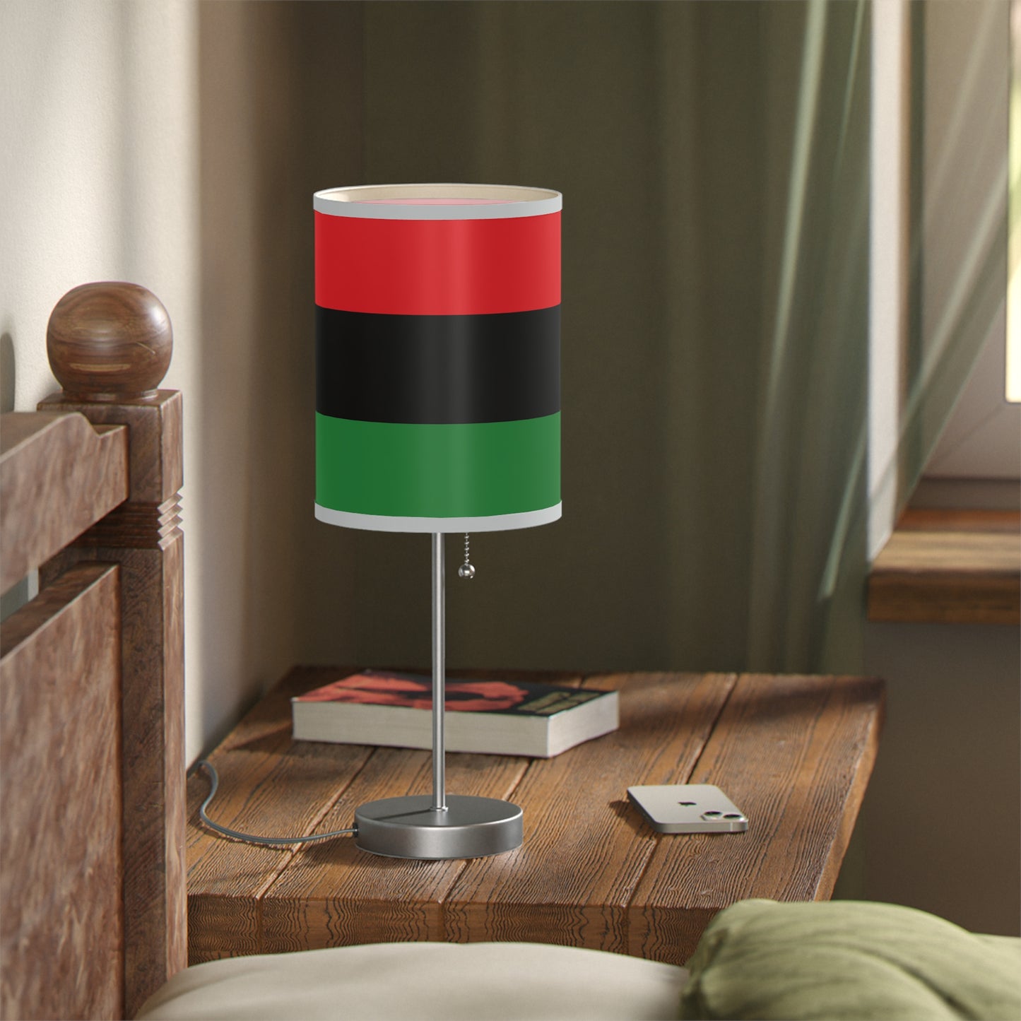 Red Black and Green Pan African Flag Lamp on a Stand, US|CA plug