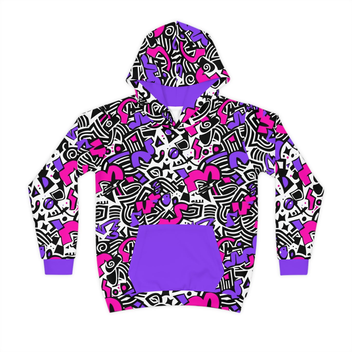 Colorful Memphis Pattern Kids Hoodie,  All-Over Print, Front Kangaroo Pocket