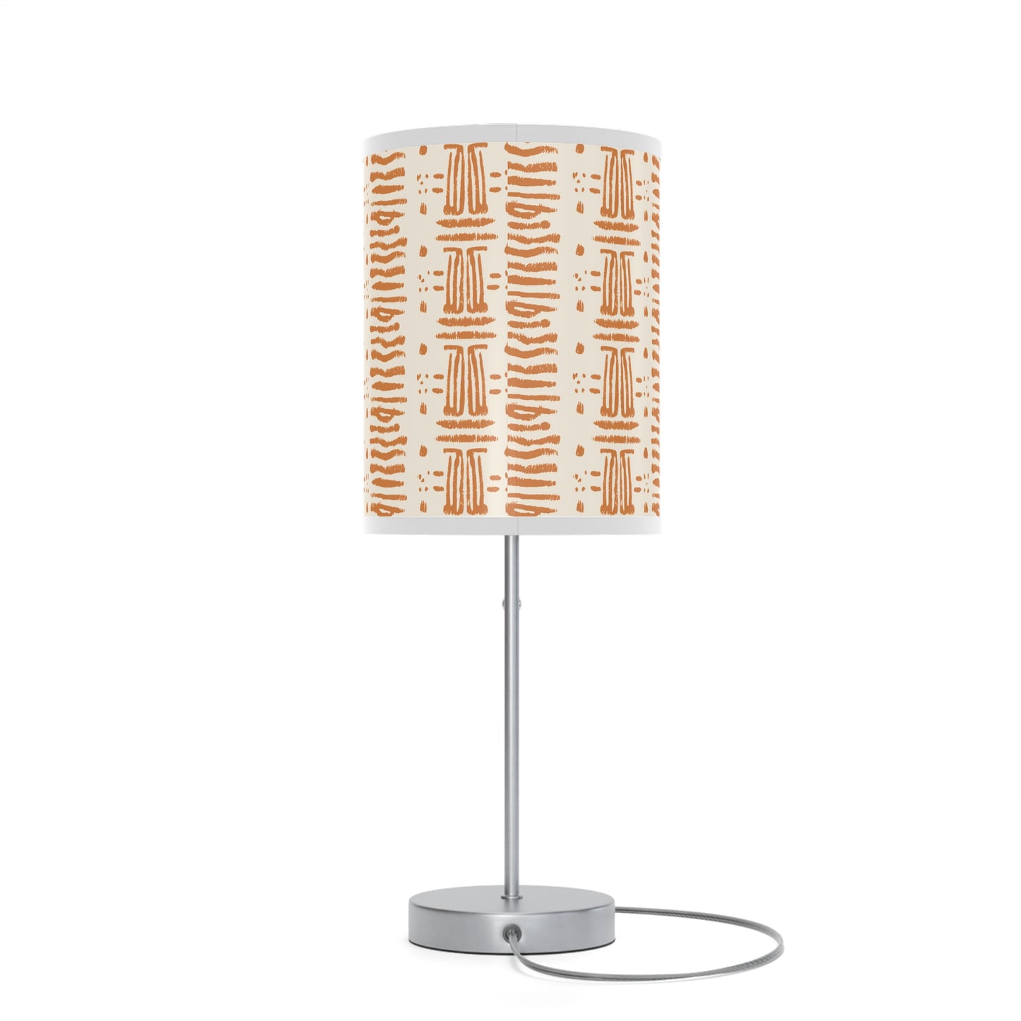 Rust & Cream Color Mud Cloth Print Table Lamp | Earth Tone African Print Trendy Home Textiles | Bogolan Print Bedroom Decor - Ships Free