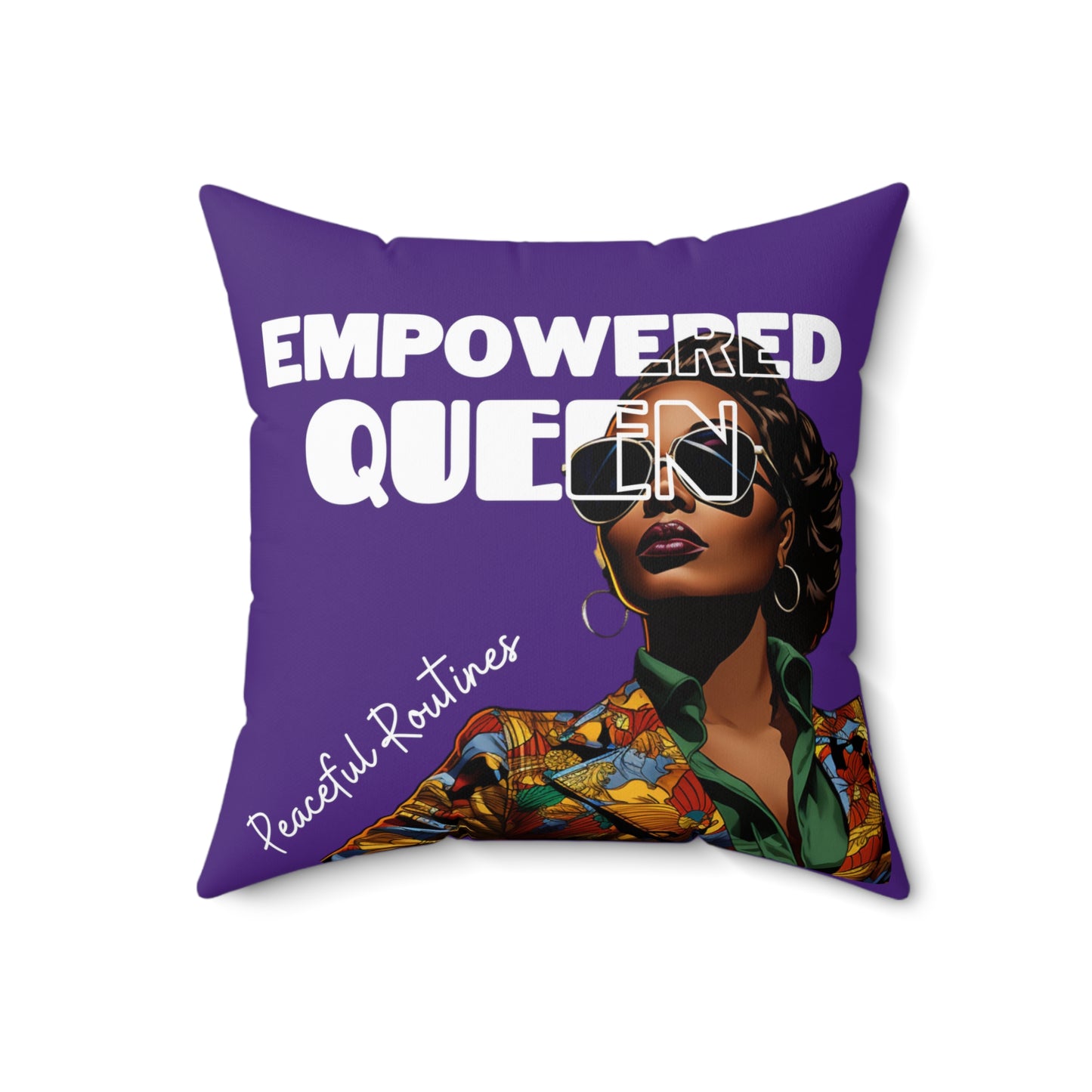 Empowered Queen Square Pillow, Black Woman Strength & Serenity