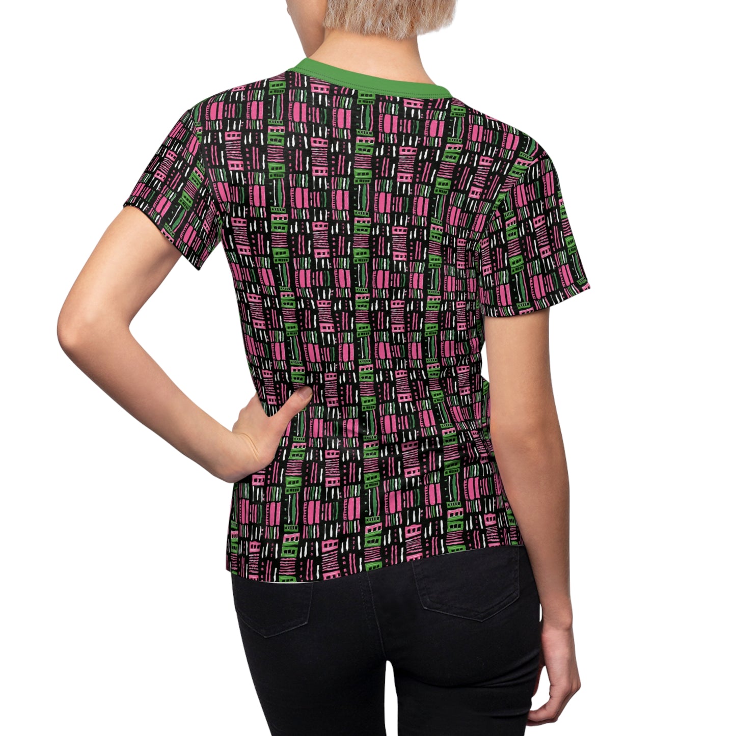 AKA Sorority Inspired Urban Jungle Chic Women's Tee – Bold Pink & Green Abstract Pattern